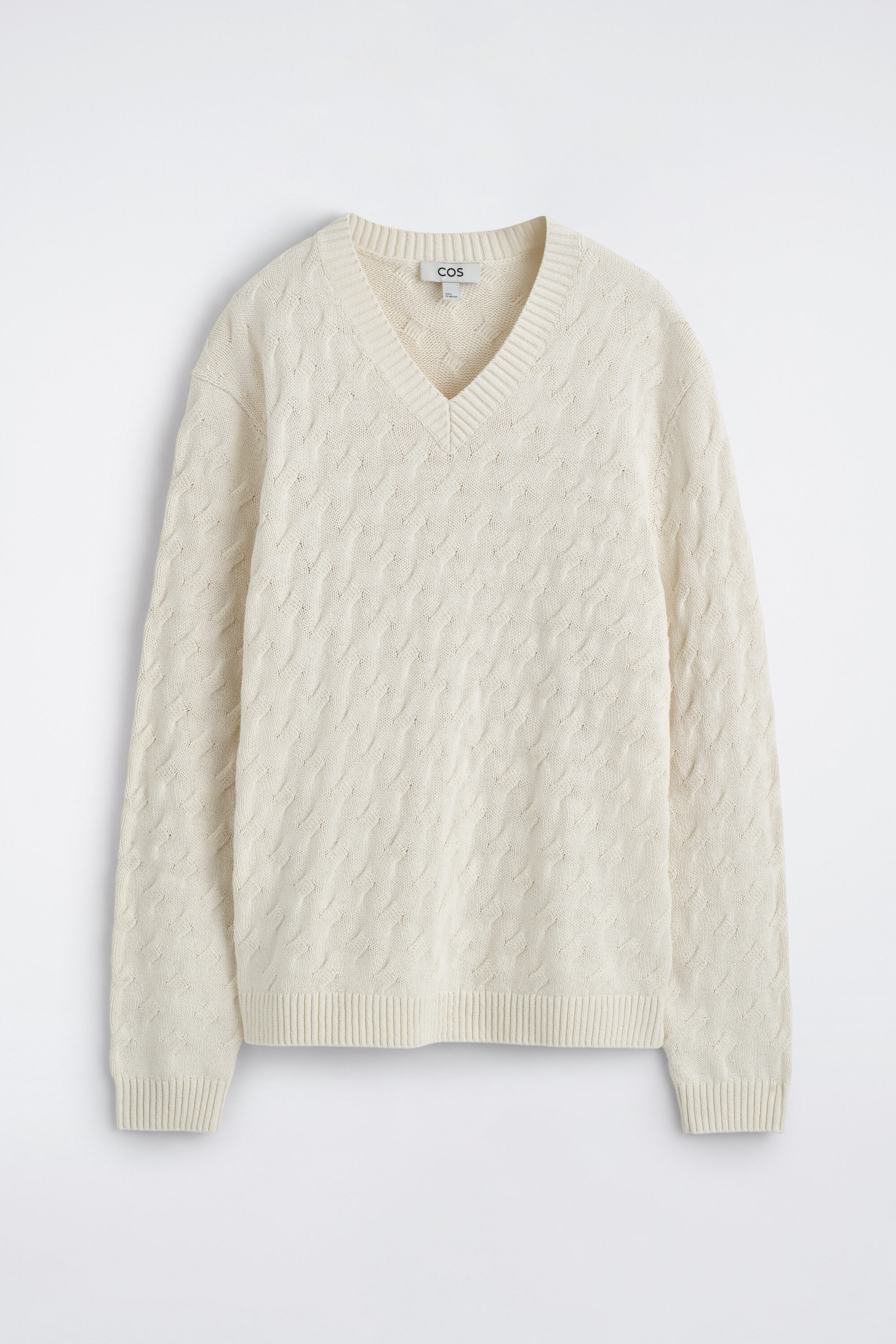 CABLE-KNIT COTTON-SILK V-NECK SWEATER - thumbnail 6