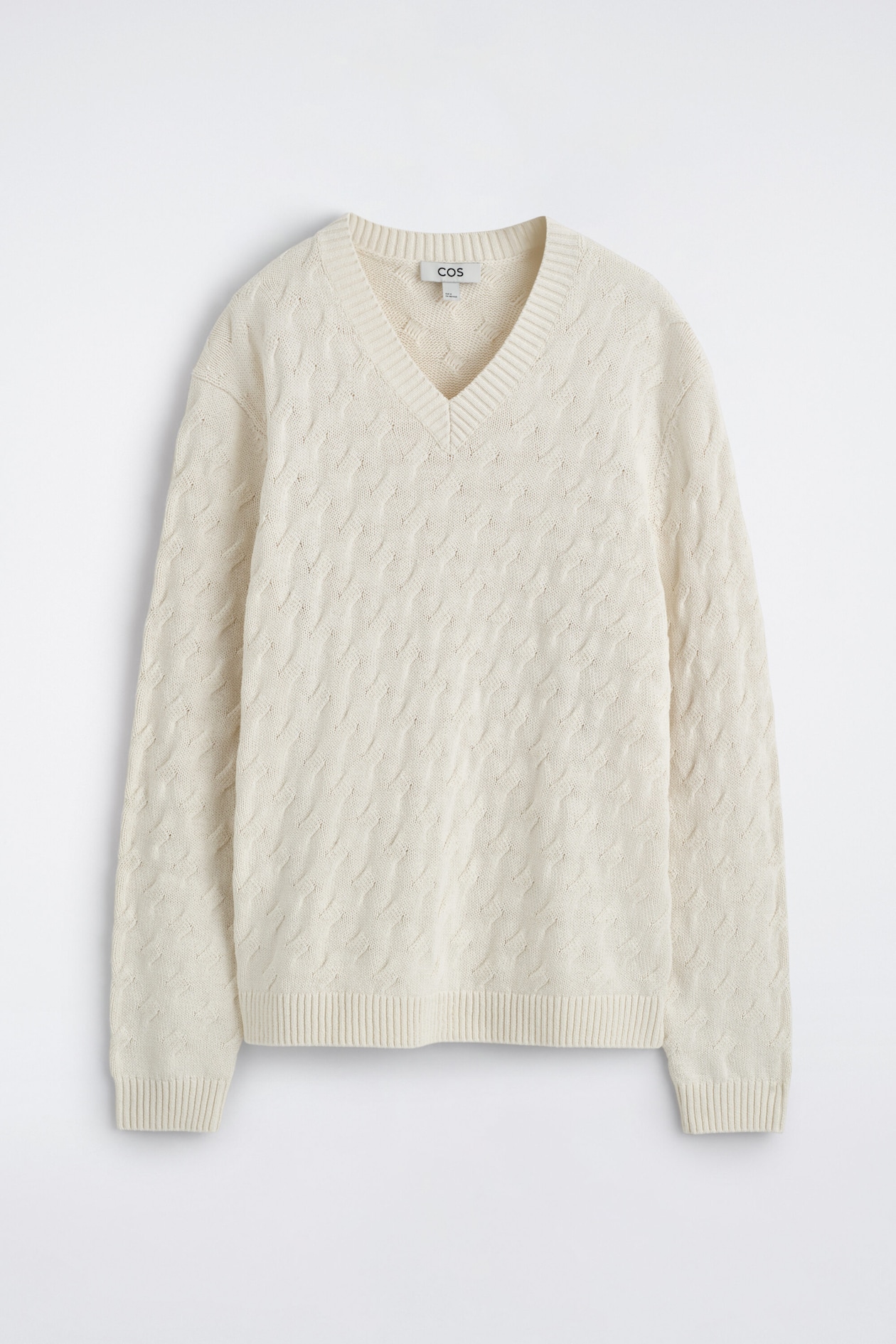 CABLE-KNIT COTTON-SILK V-NECK SWEATER — OFF-WHITE