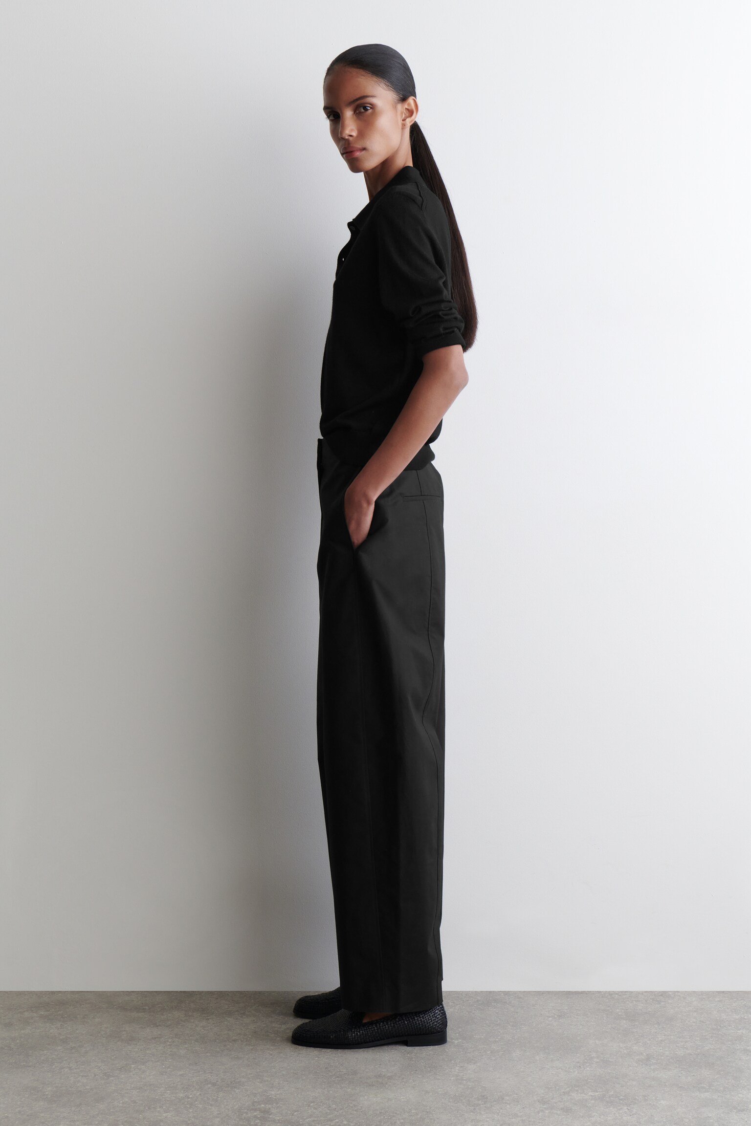 PANTALONI BARREL IN COTONE PIMA - NERO/BIANCO - 6
