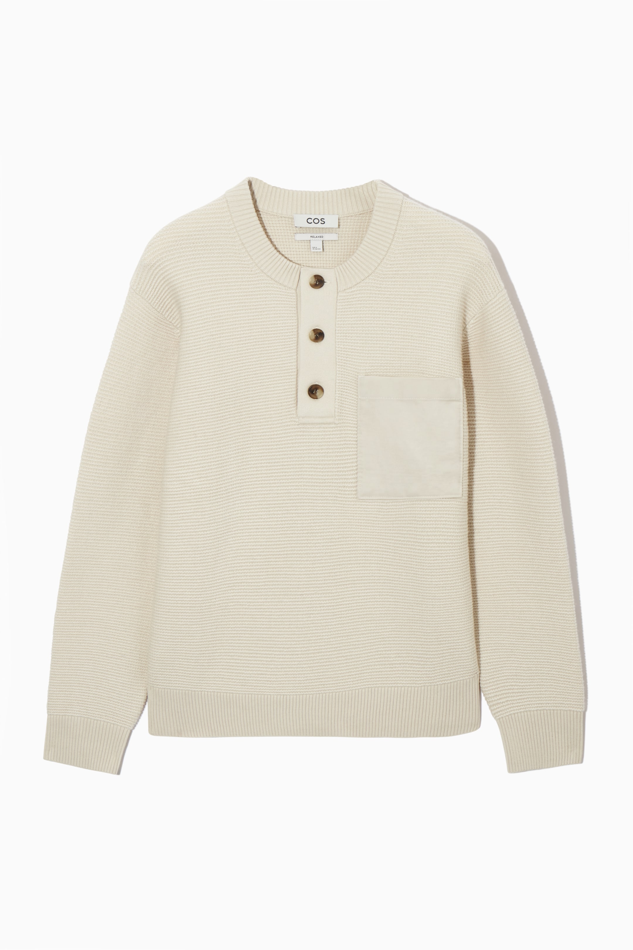 View larger image: WAFFLE-KNIT HENLEY JUMPER - CREAM - Men | H&M GB 1