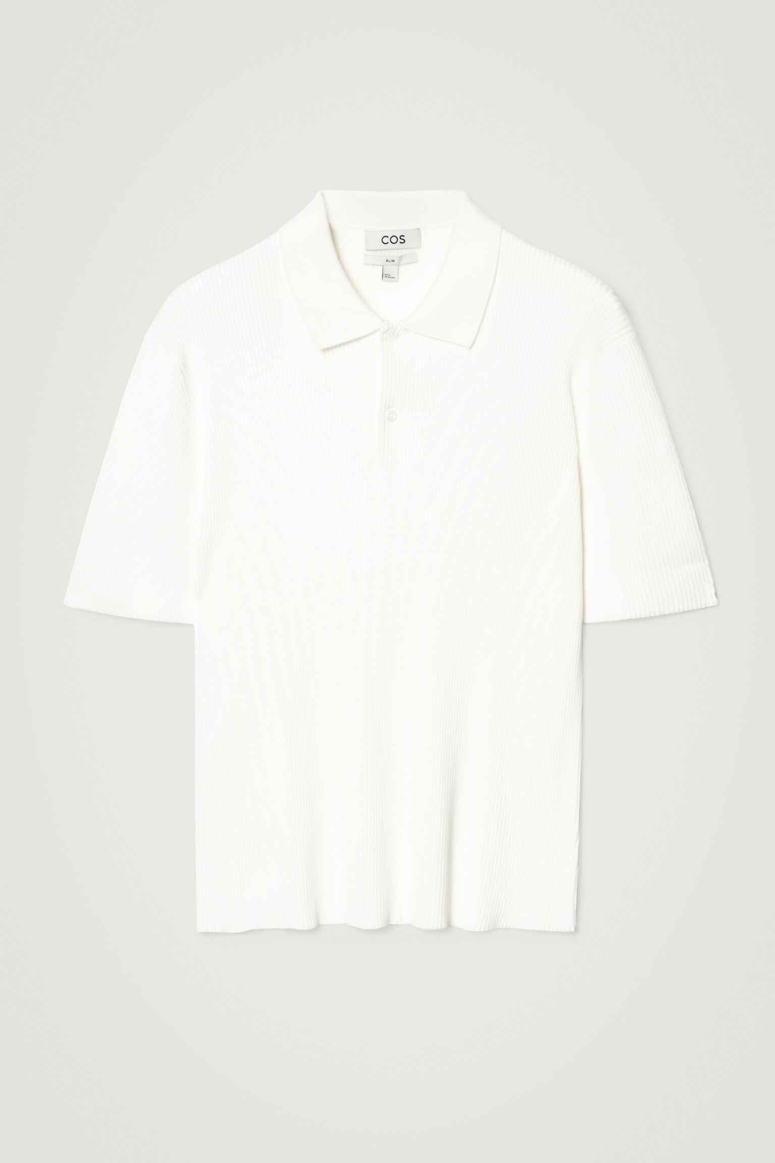 SLIM RIBBED-KNIT POLO SHIRT - OFF-WHITE/DARK GREEN