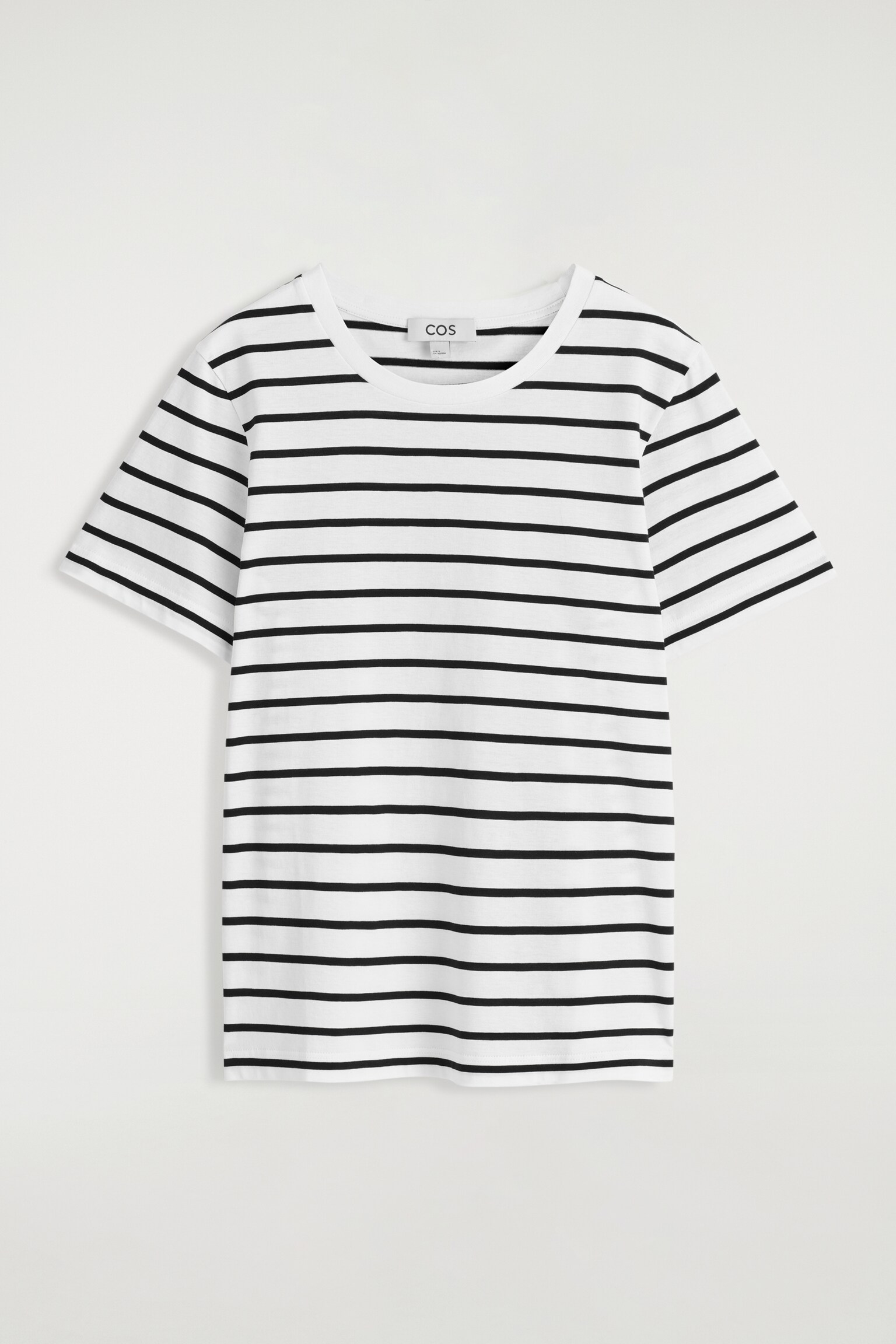 T-SHIRT À COL ROND EN COTON - BLANC / RAYURES/BLEU MARINE/GRIS CLAIR CHINÉ/BLEU CIEL/JAUNE PÂLE/NOIR/KAKI FONCÉ/BLANC/GRIS CHINÉ - 2