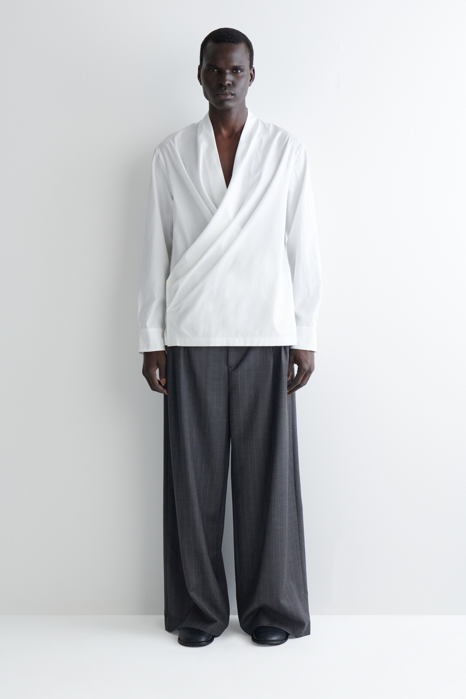 CHEMISE PORTEFEUILLE DÉCONTRACTÉE EN COTON ET SOIE - BLANC - 10