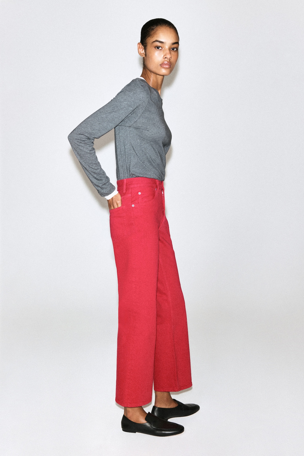 VALLEY CROPPED BOOTCUT JEANS — RED