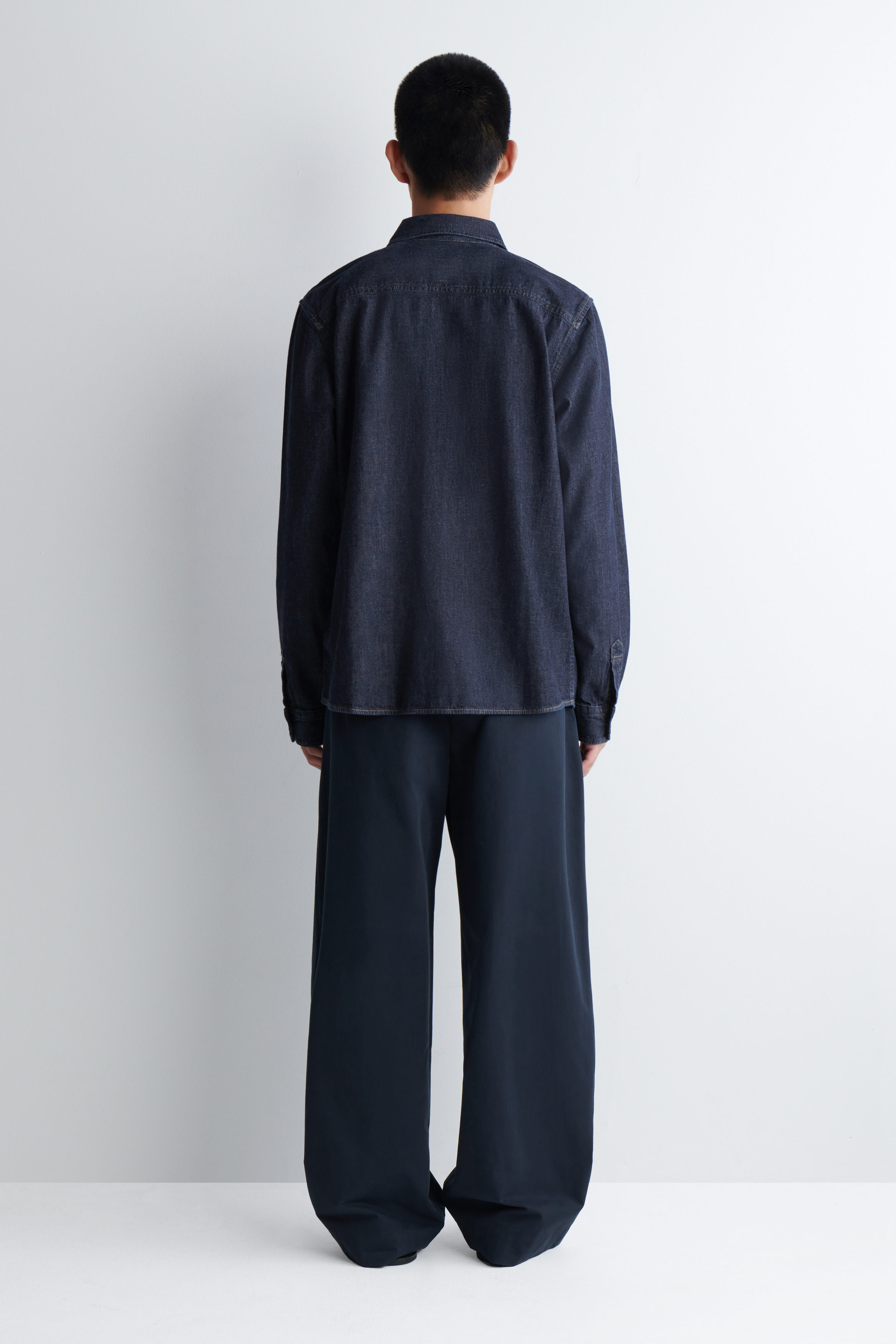 [ ] Dark Blue Cotton Linen Denim Shirt ★大人気★ DENIM SHIRT - DARK BLUE | COS
