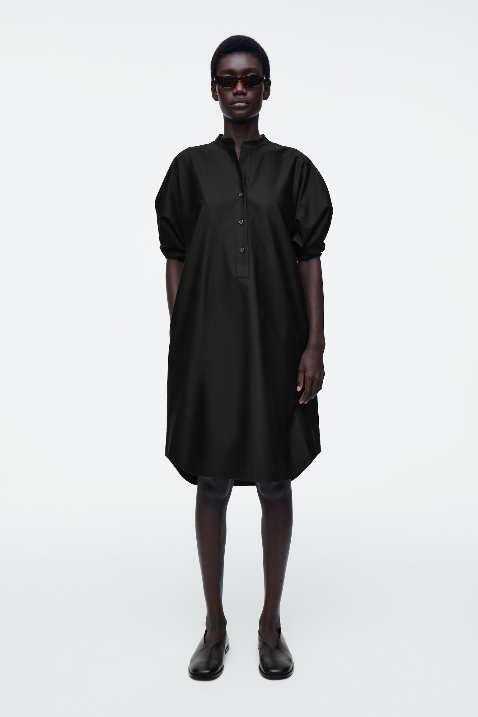 BELTED MIDI SHIRT DRESS - BLACK/BLUE
