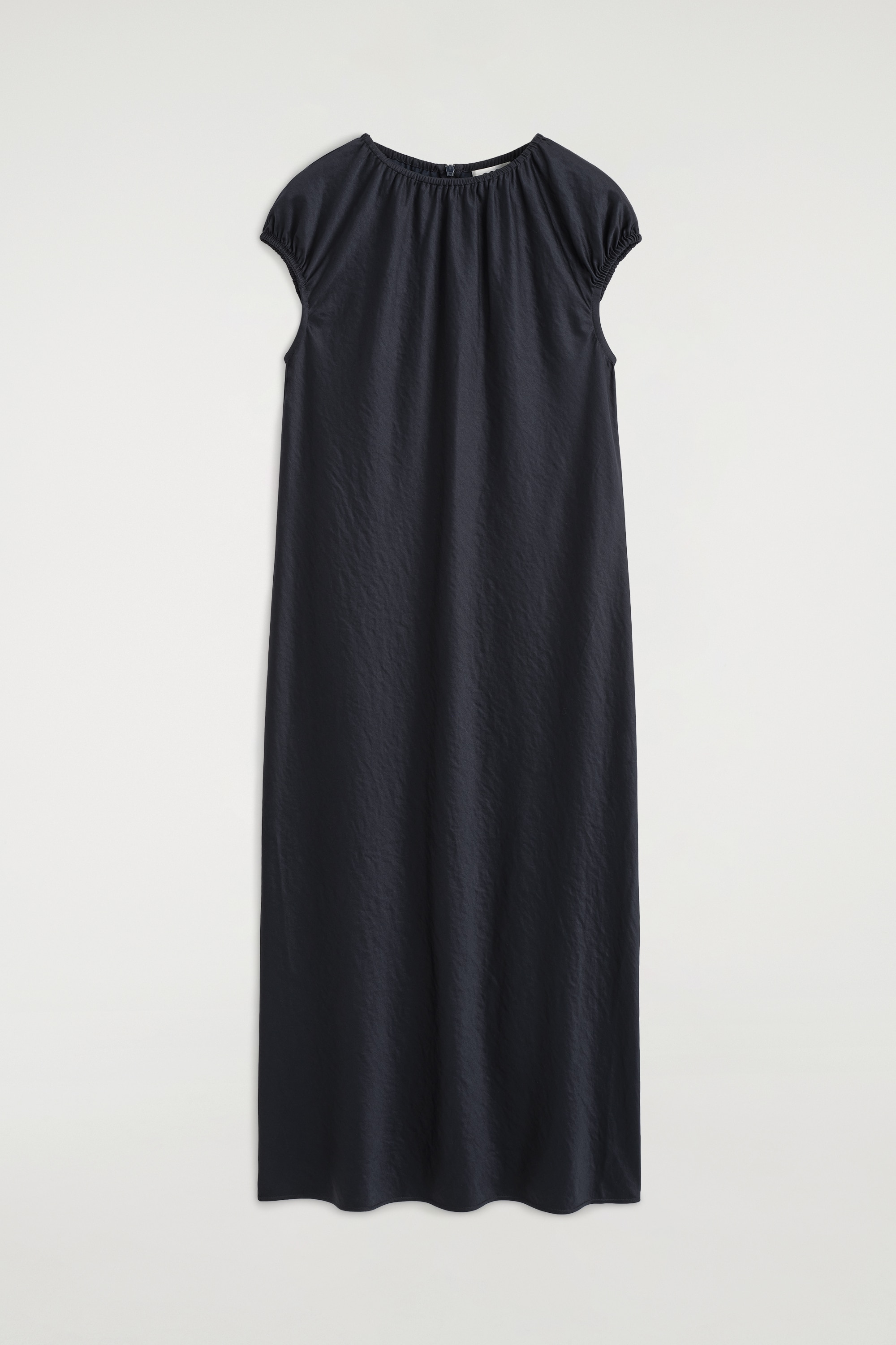 ROBE MIDI EN SATIN FRONCÉ - BLEU MARINE/IVOIRE