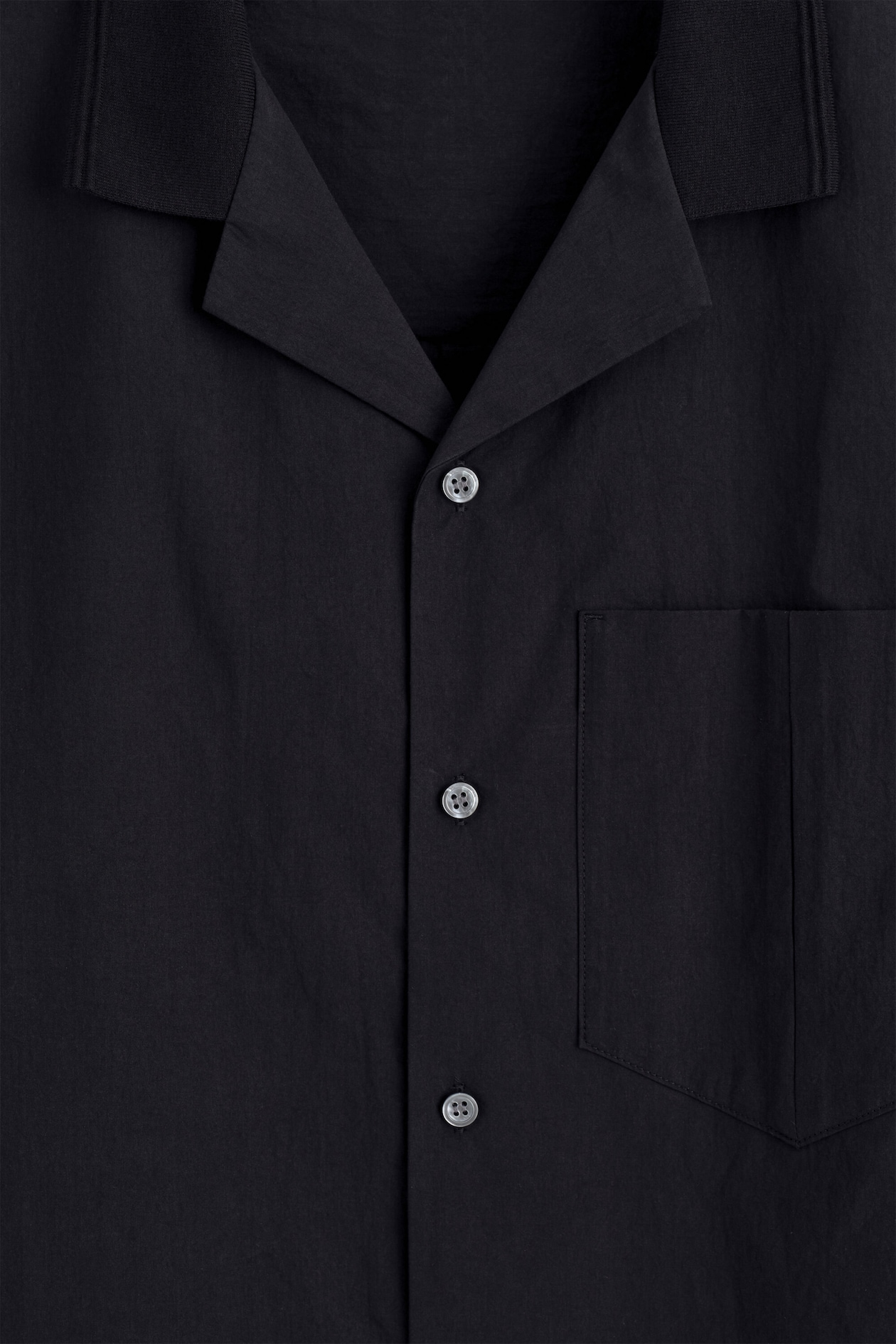 CAMP-COLLAR COTTON SHIRT — BLACK