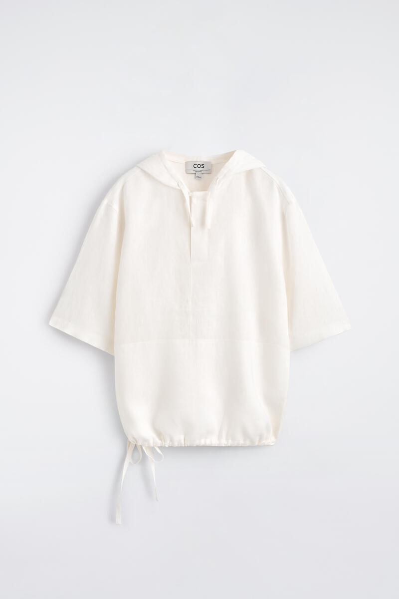 Drawstring Hooded Linen Popover Shirt