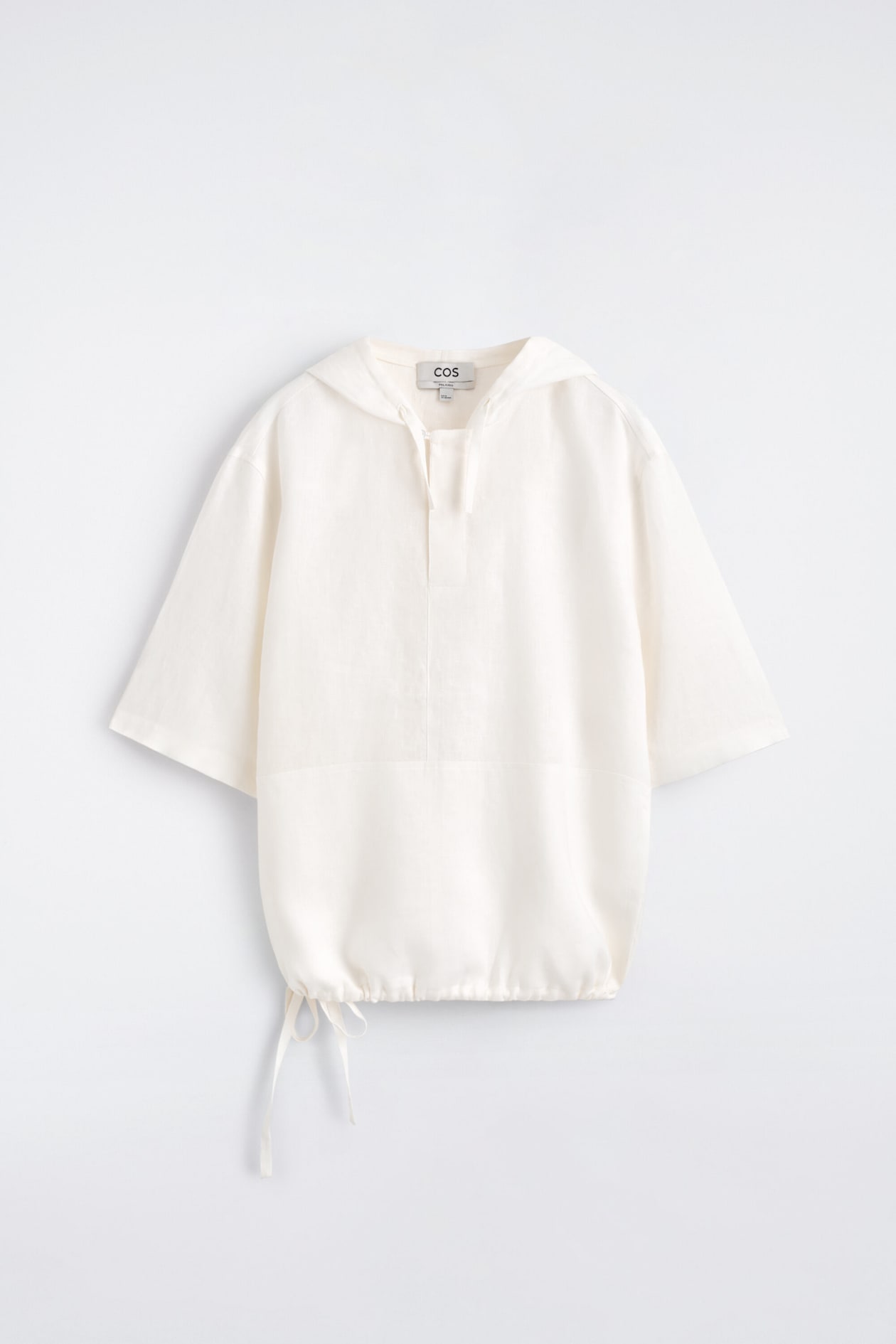 DRAWSTRING HOODED LINEN POPOVER SHIRT