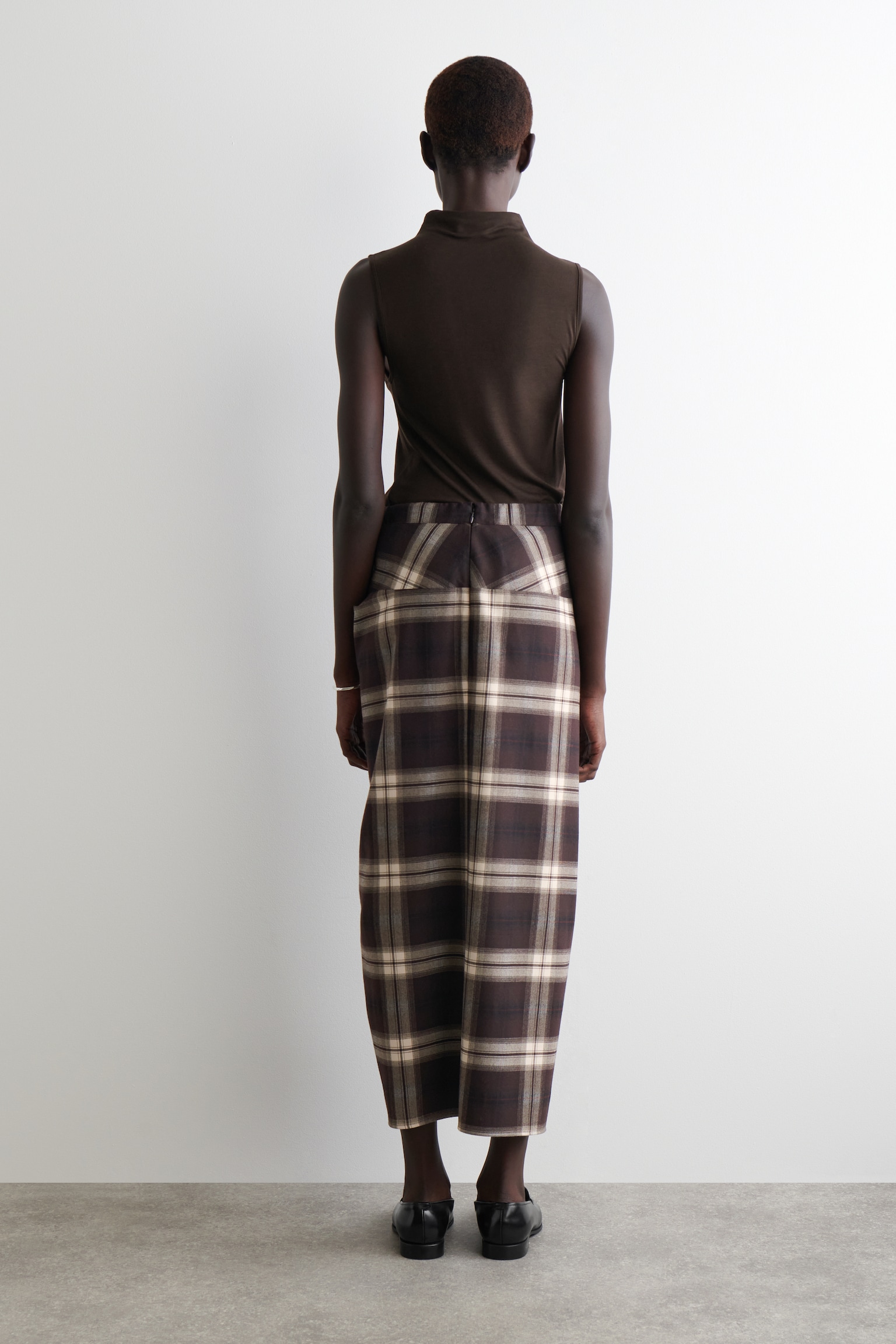 DRAPED CHECKED MIDI SKIRT - BURGUNDY / CHECKED - 5
