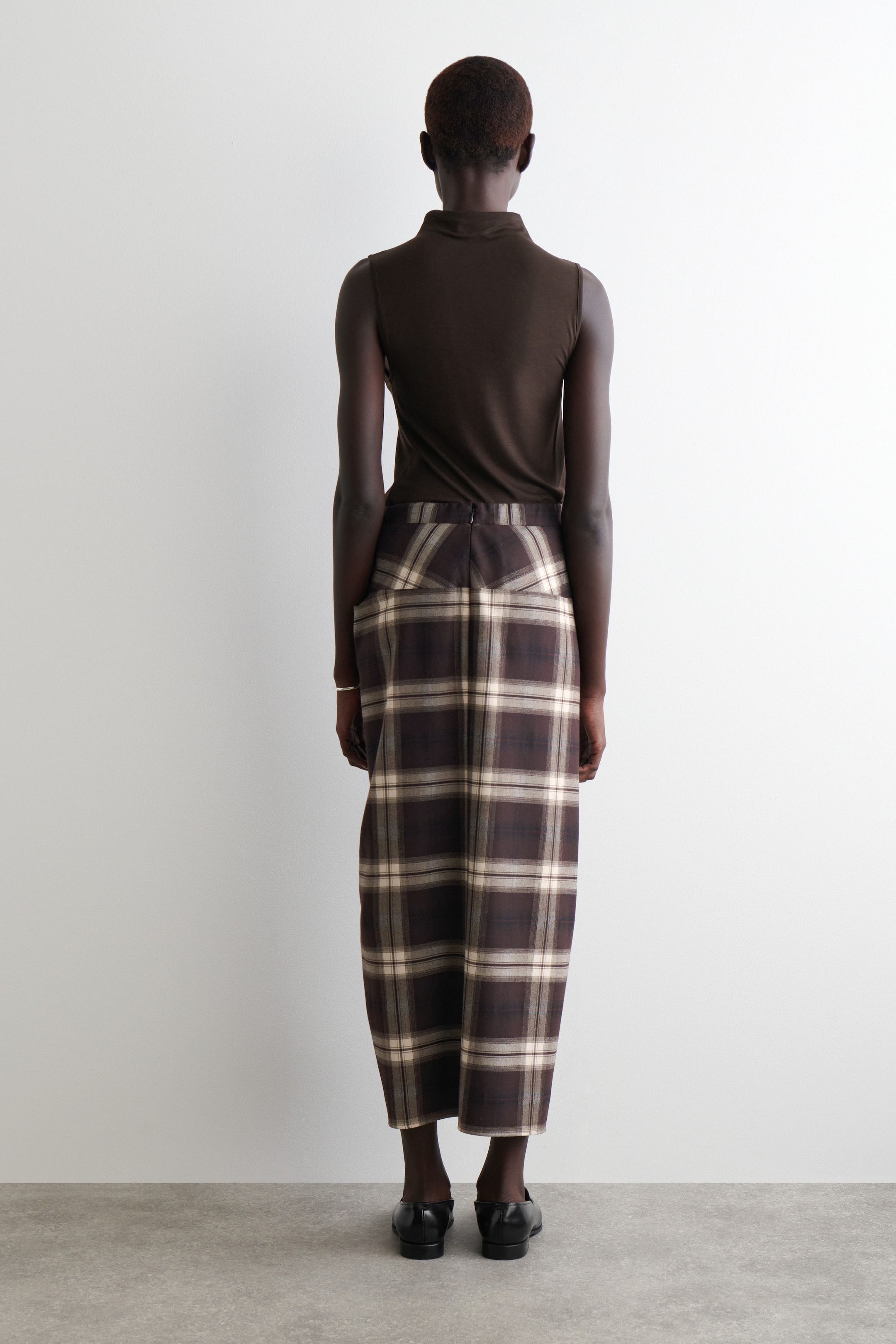 DRAPED CHECKED MIDI SKIRT
