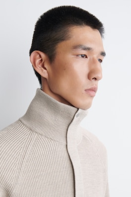 RIBBED WOOL HALF-ZIP SWEATER — BEIGE 4