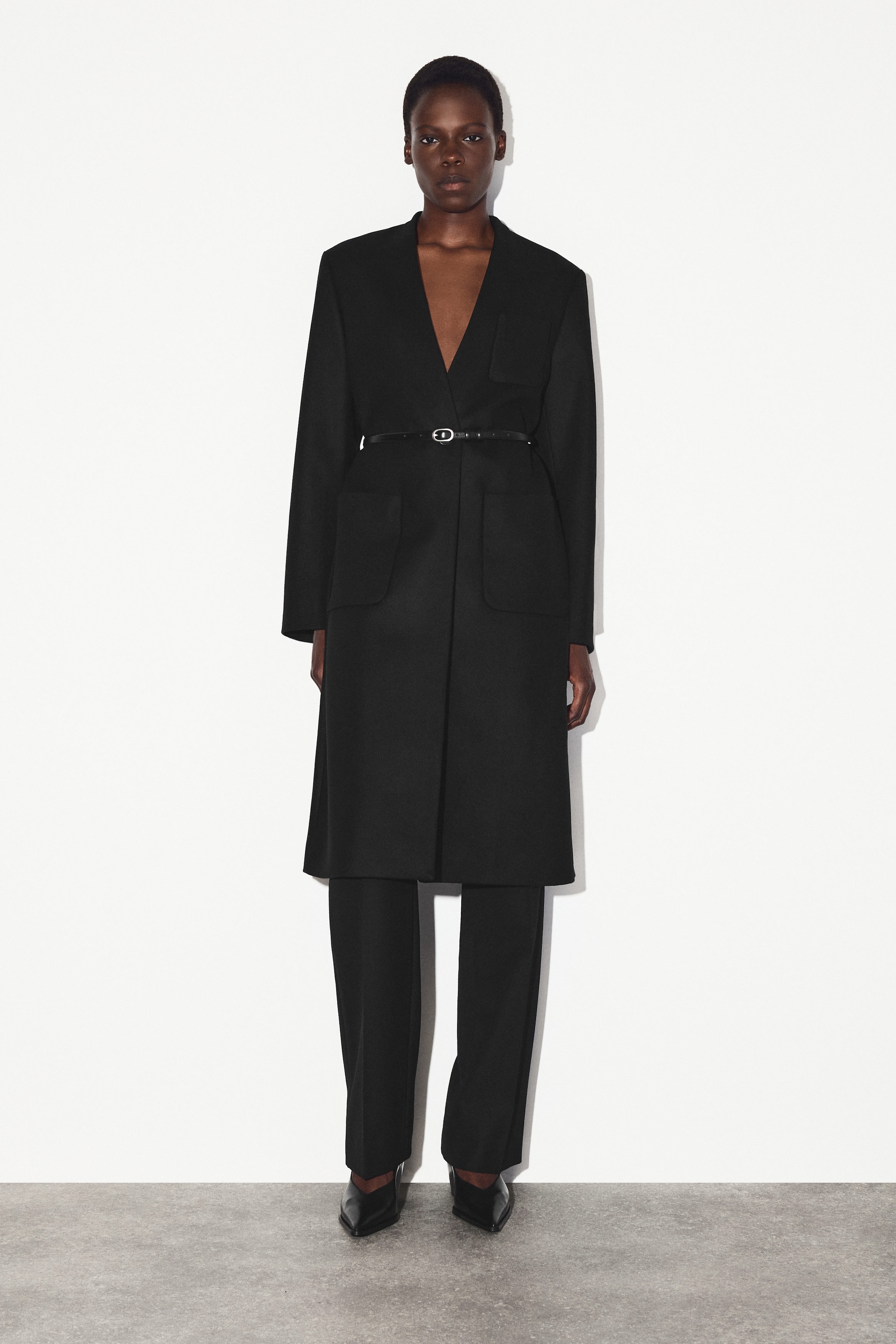 COLLARLESS WOOL-CASHMERE COAT
