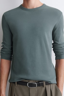 SLIM RIBBED COTTON LONG-SLEEVED T-SHIRT — SLATE 5