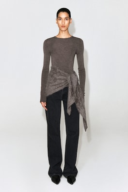 SEAMLESS MERINO WOOL LONG-SLEEVED TOP — BROWN MÉLANGE 2