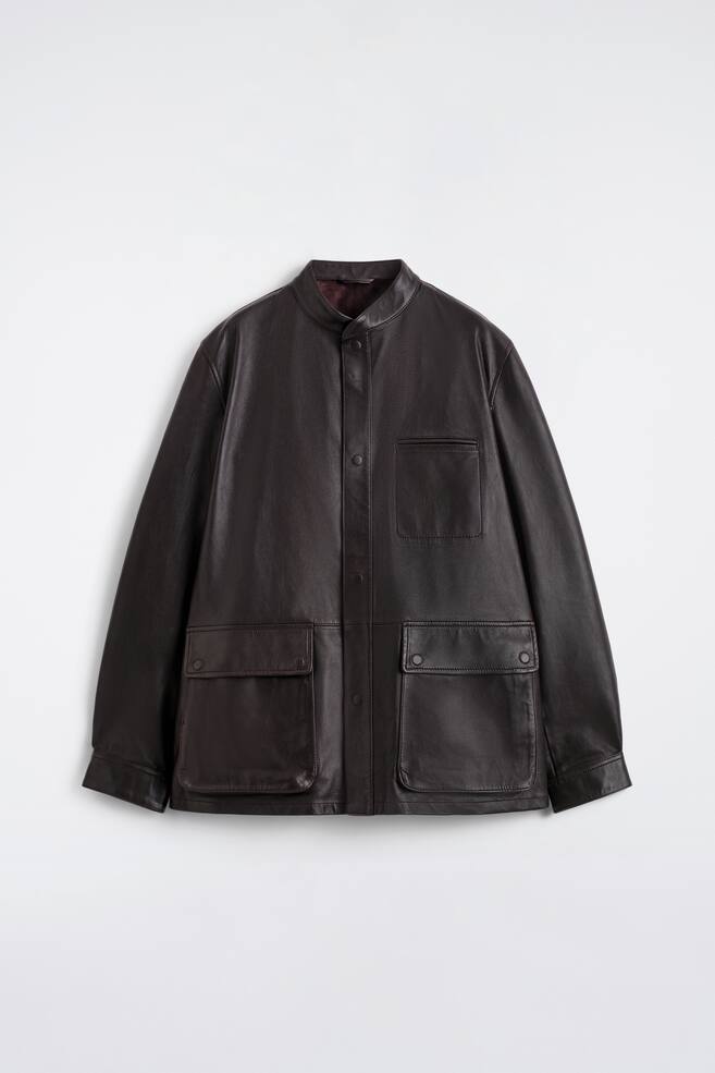 VESTE EN CUIR NAPPA BRILLANT - BRUN FONCÉ - 1