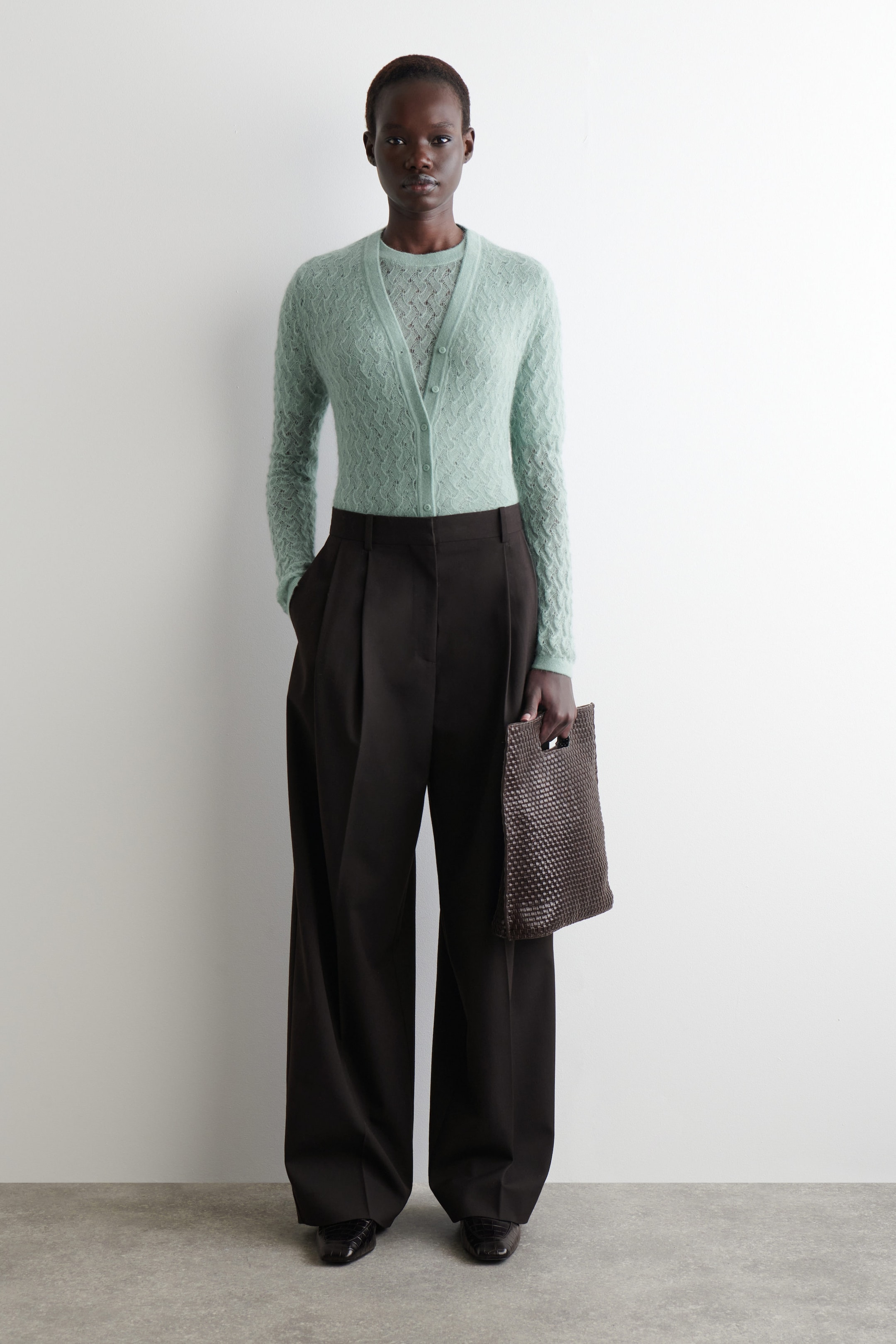 POINTELLE-KNIT MOHAIR CARDIGAN