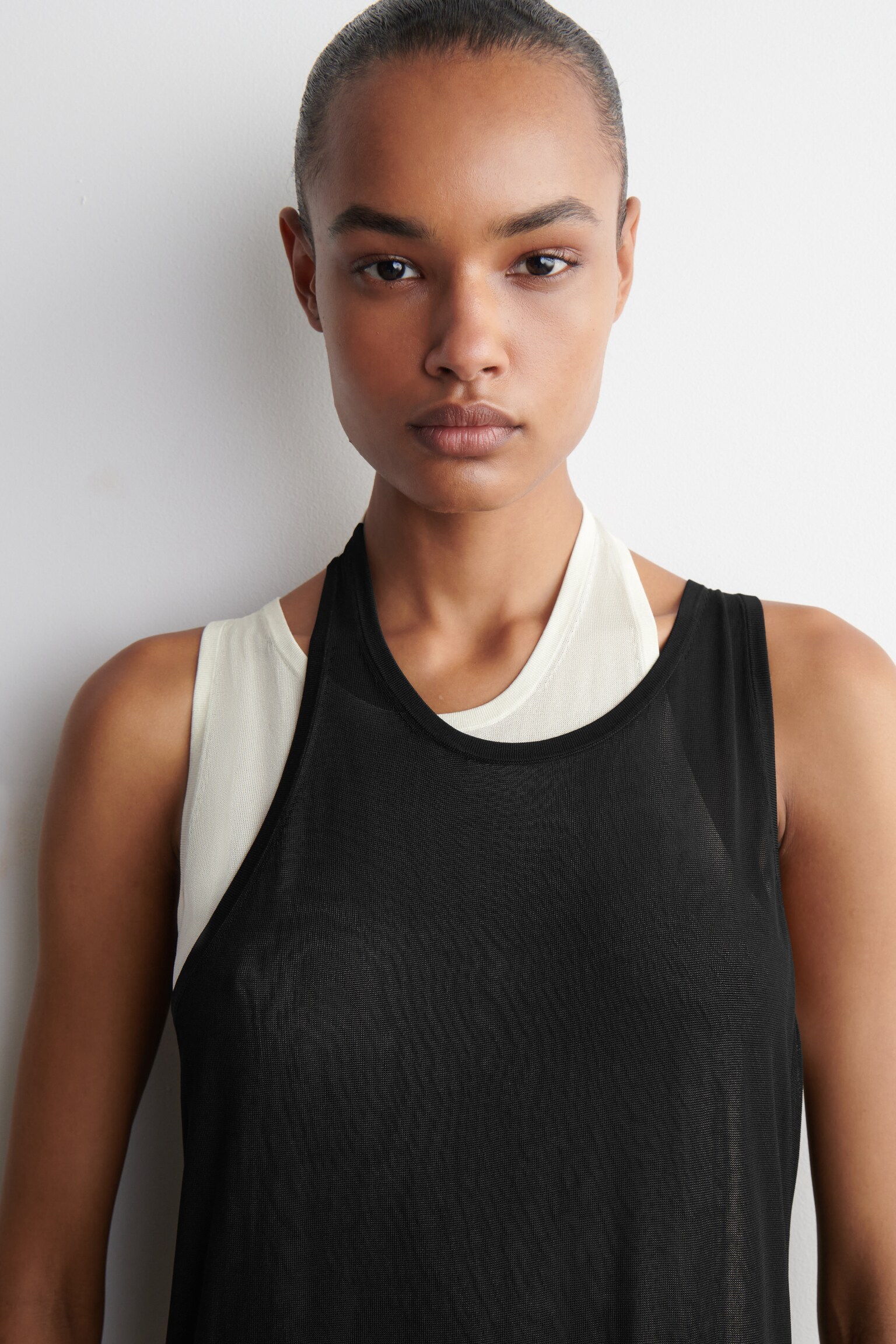 VESTIDO SUPERPUESTO DE PUNTO - NEGRO/BLANCO - 3