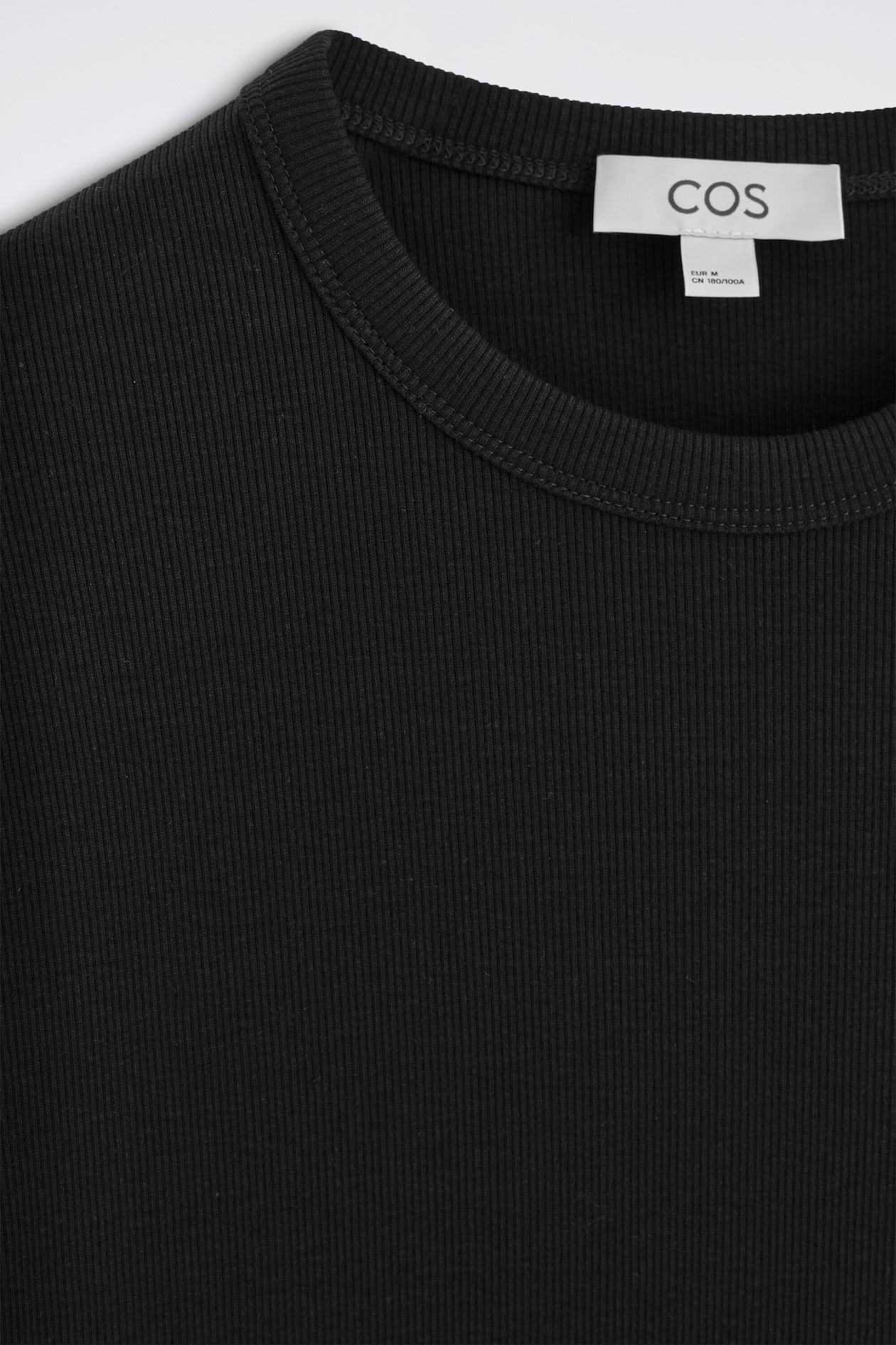 SLIM RIBBED COTTON LONG-SLEEVED T-SHIRT — BLACK
