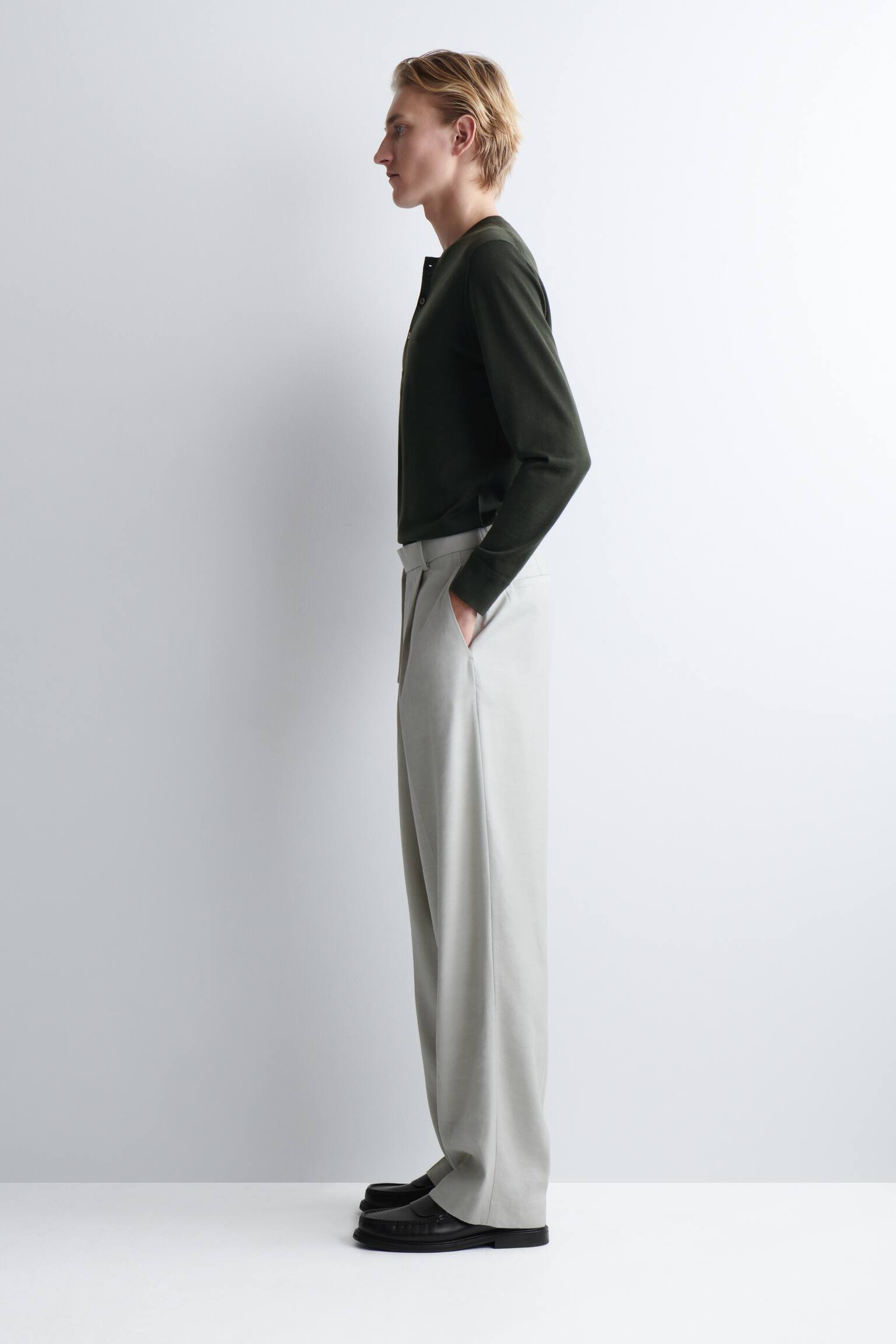 MAGLIA HENLEY SLIM IN LANA MERINO - VERDE SCURO/NERO - 6