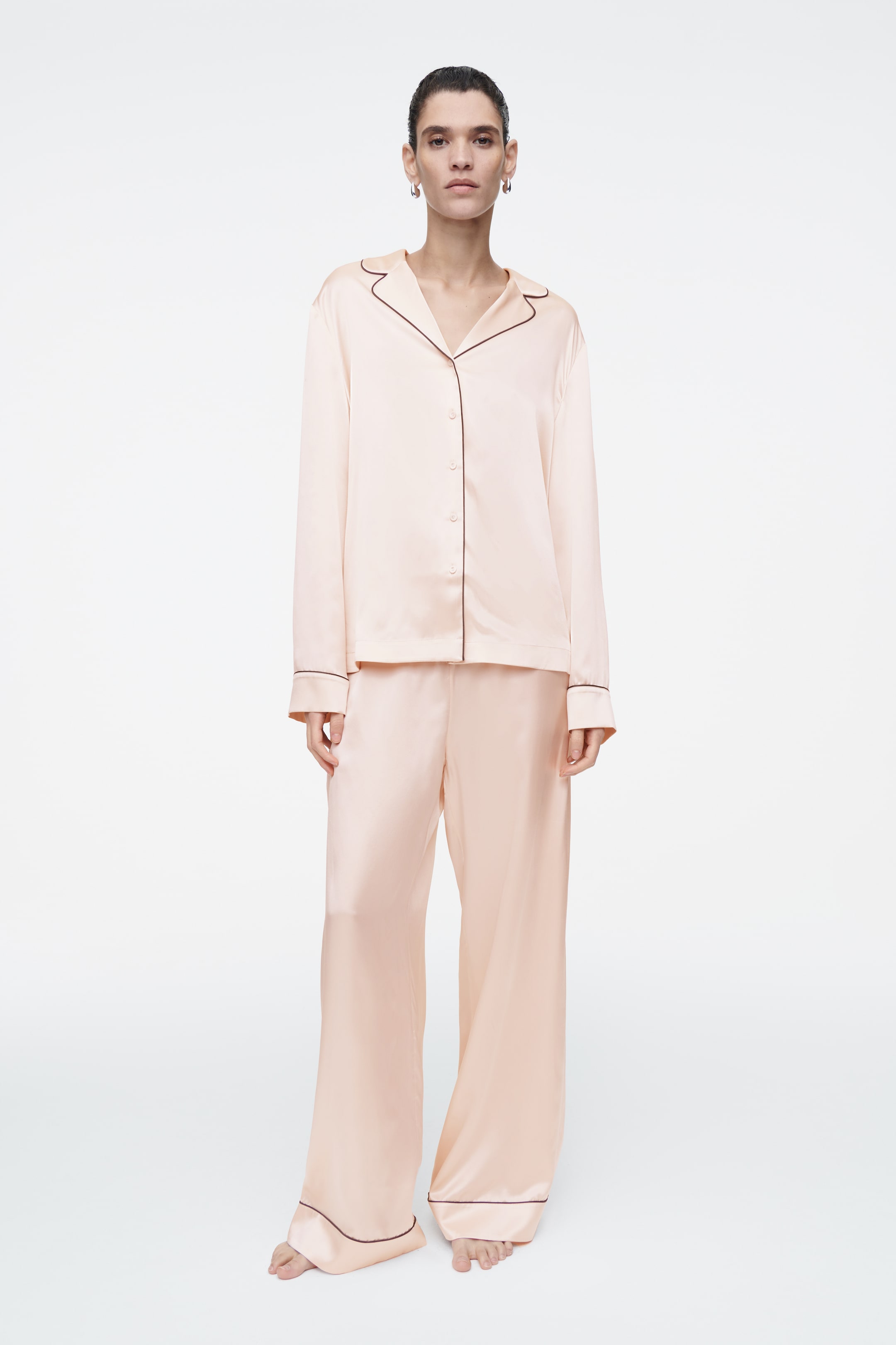 View larger image: PIPED SILK PYJAMA SHIRT - APRICOT - Ladies | H&M GB 2