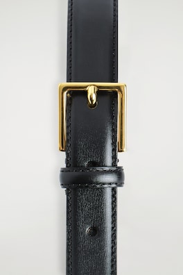 SQUARE-BUCKLE LEATHER BELT — BLACK / GOLD 2