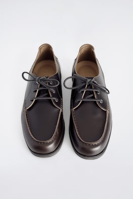 LEATHER BOAT SHOES — DARK BROWN 2