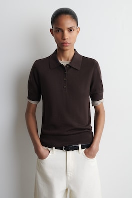 SHRUNKEN WOOL-BLEND POLO SHIRT — DARK BROWN 1