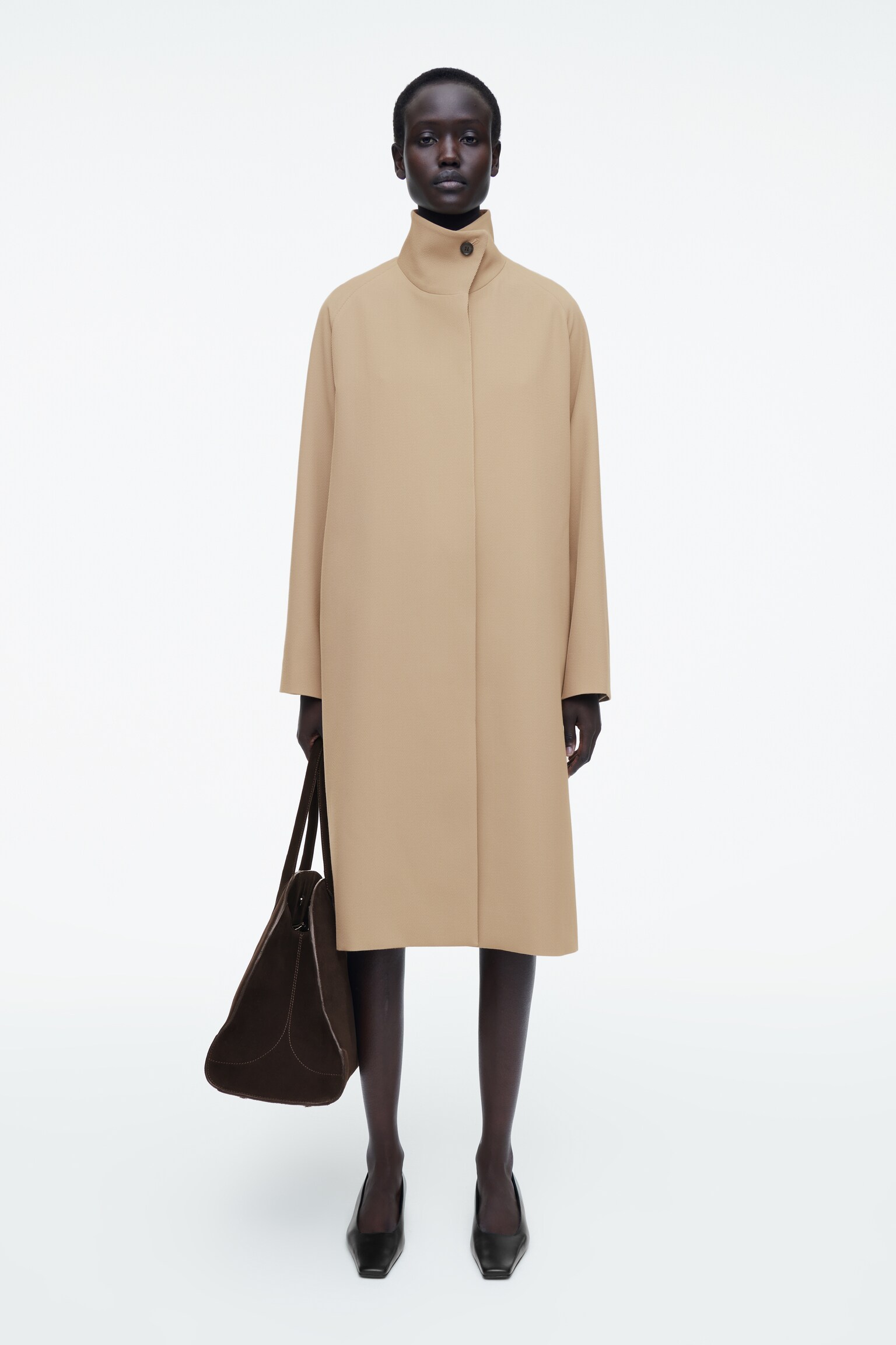 ABRIGO DE MEZCLA DE LANA TRAPEZOIDAL - BEIGE