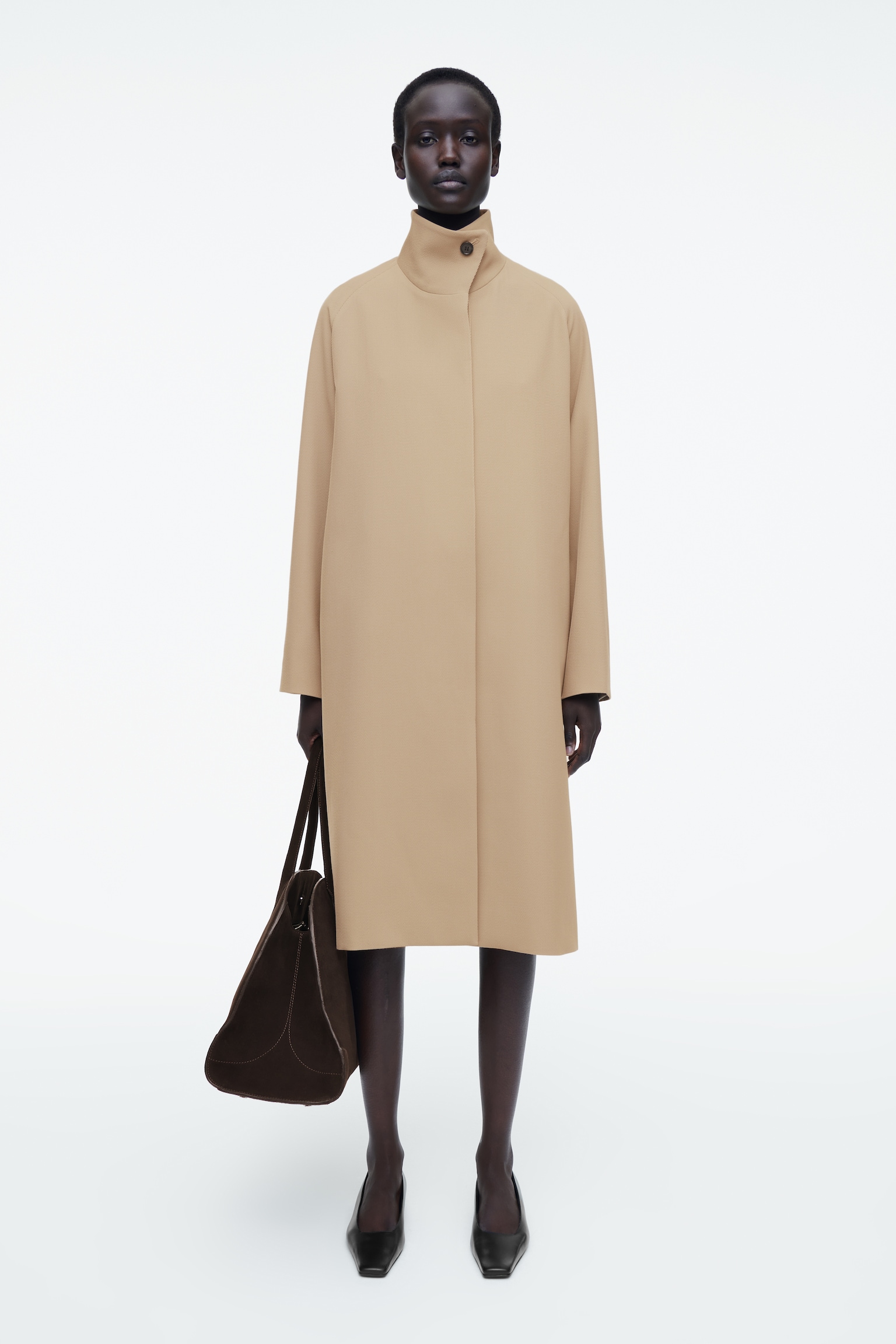 TRAPEZE WOOL-BLEND COAT - BEIGE/NAVY