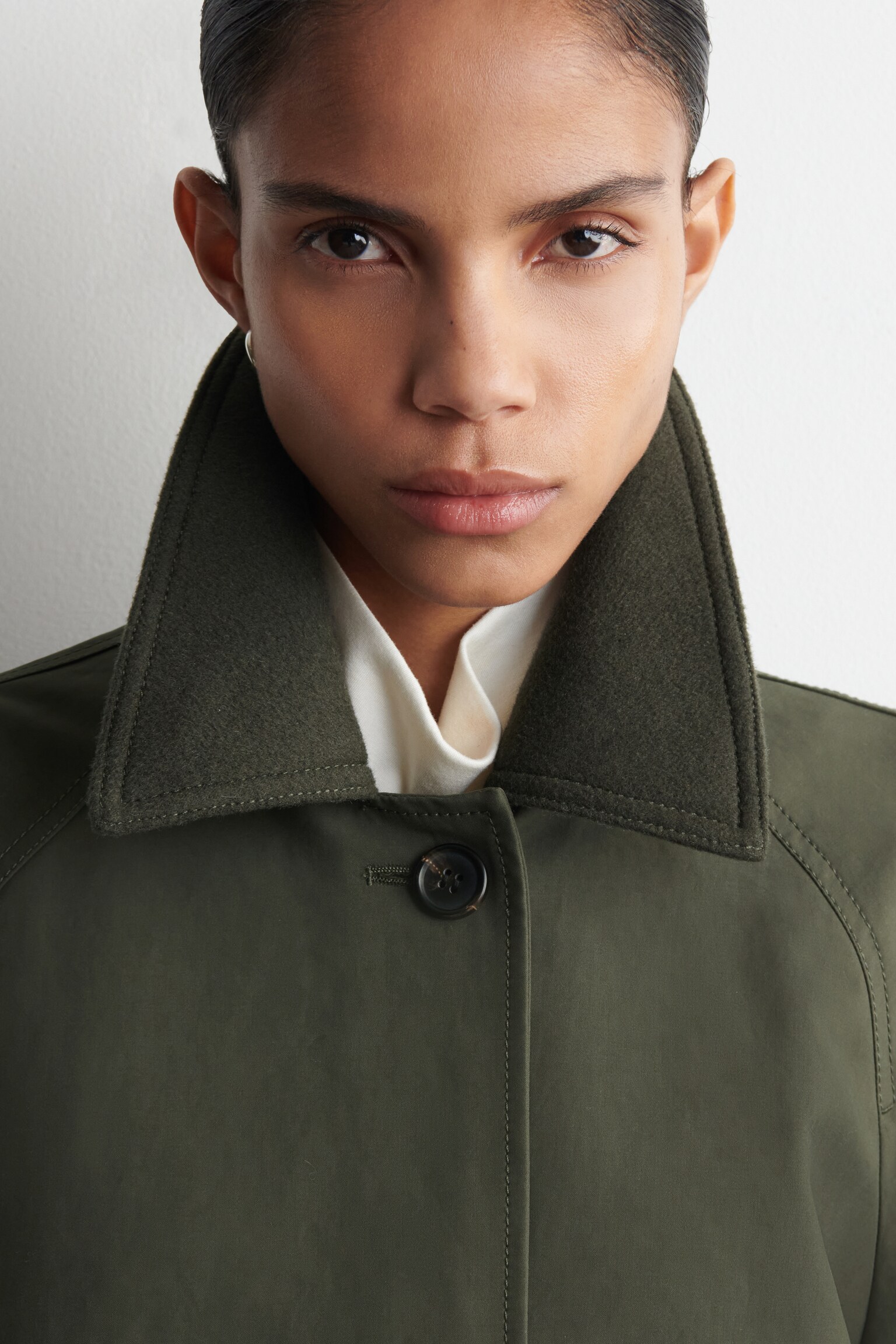 WOLAFGEWERKTE LANGE CARCOAT - DONKER KHAKI - 8