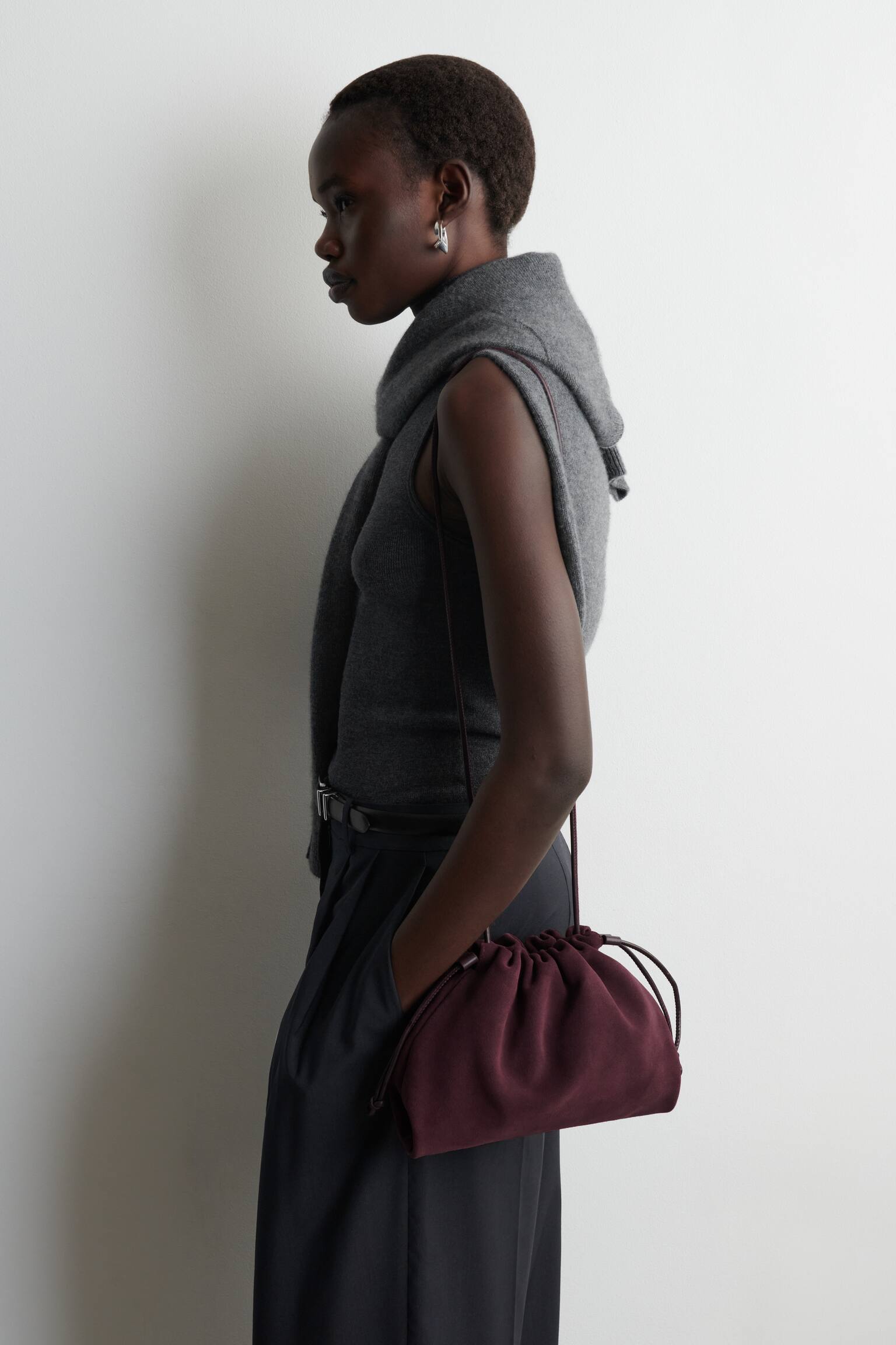 MINI CAVATELLI תיק קלאץ' - עור - בורדו - 6