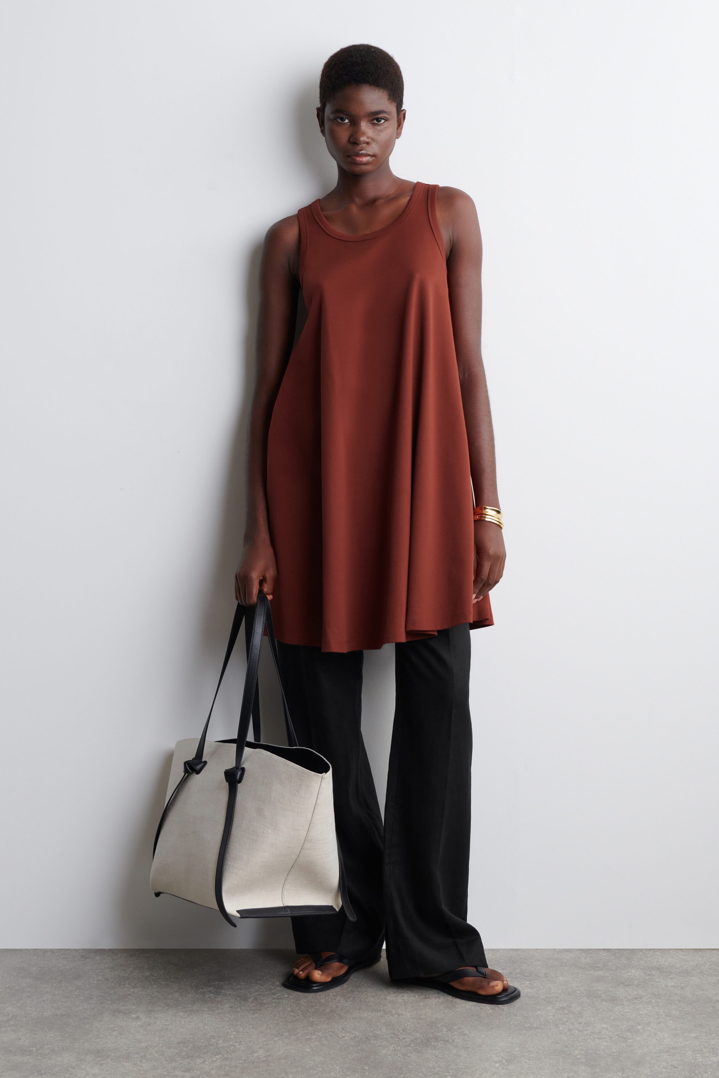 COTTON-JERSEY MINI SWING DRESS - DARK RED | COS