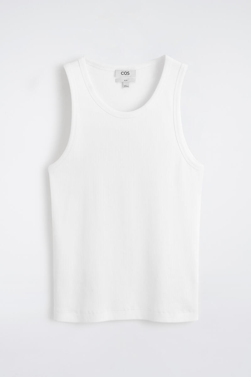 COS Slim Ribbed Cotton Tank Top White Men's Large