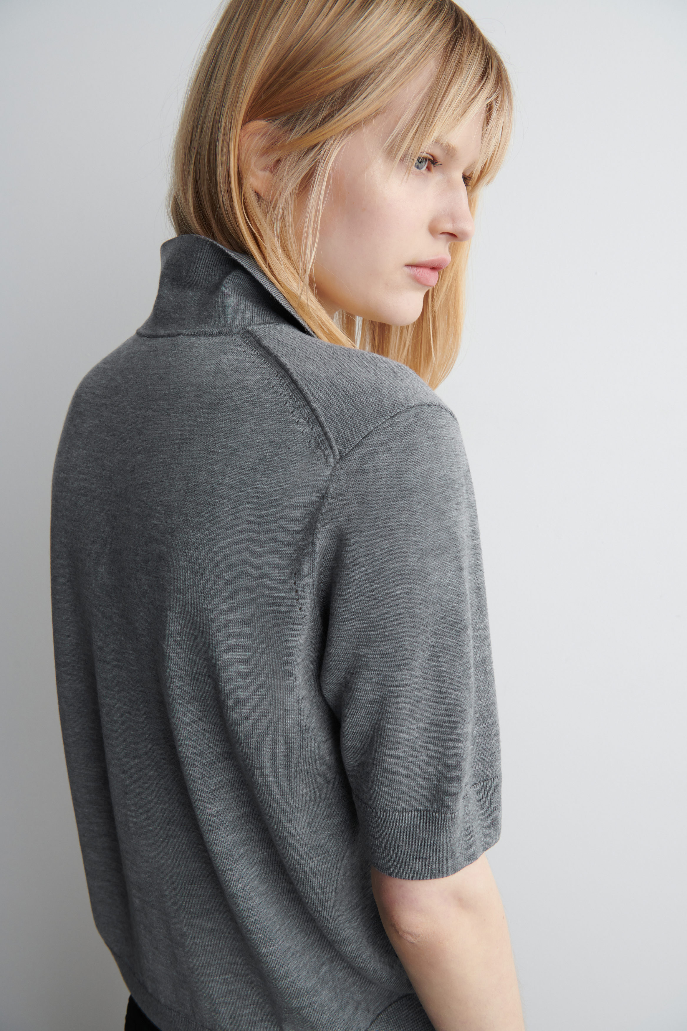 MERINO WOOL-BLEND POLO CARDIGAN - GRAY MÉLANGE | COS