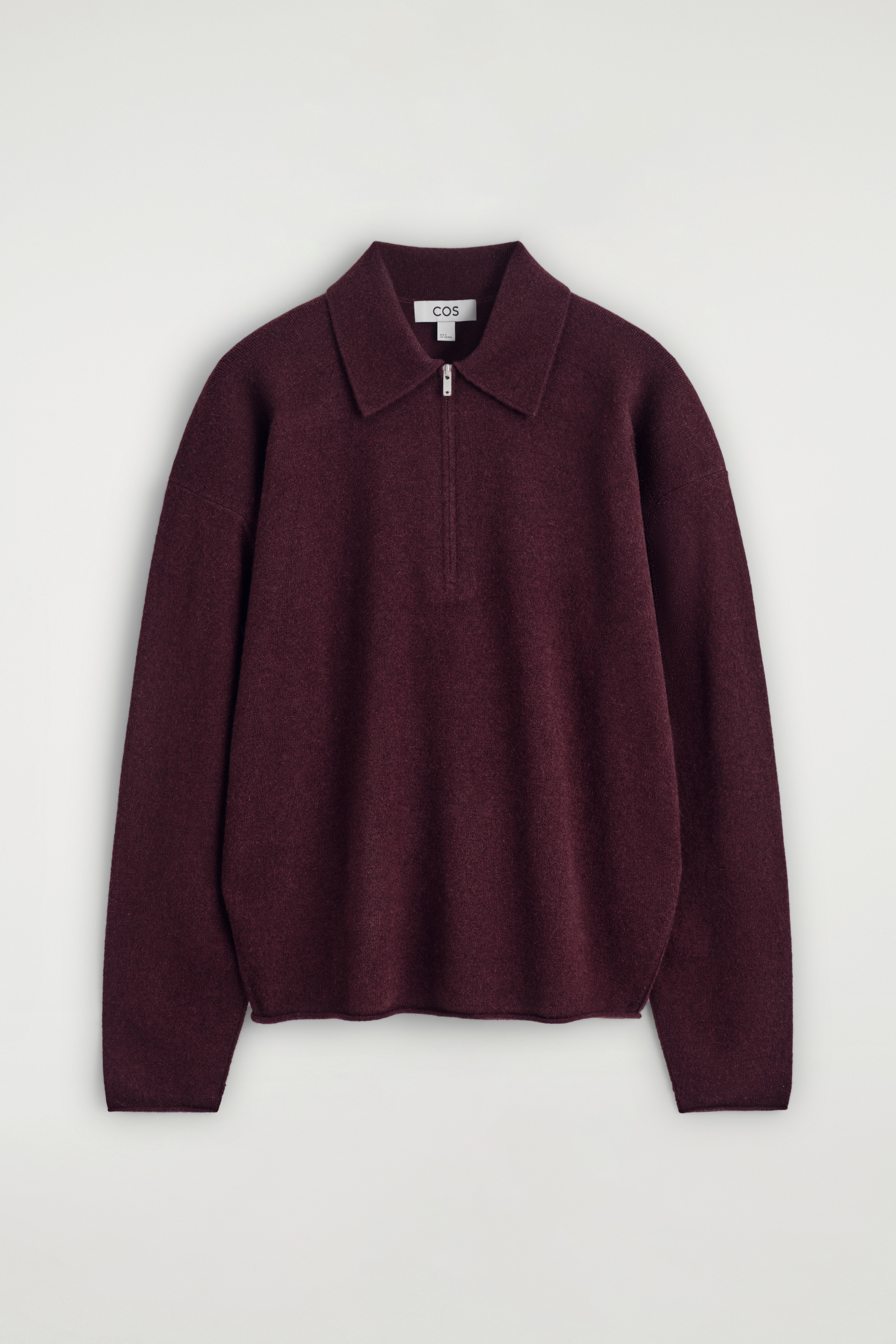 POLO CON CERNIERA IN LANA MERINO E YAK - BORDEAUX/MARRONE MÉLANGE