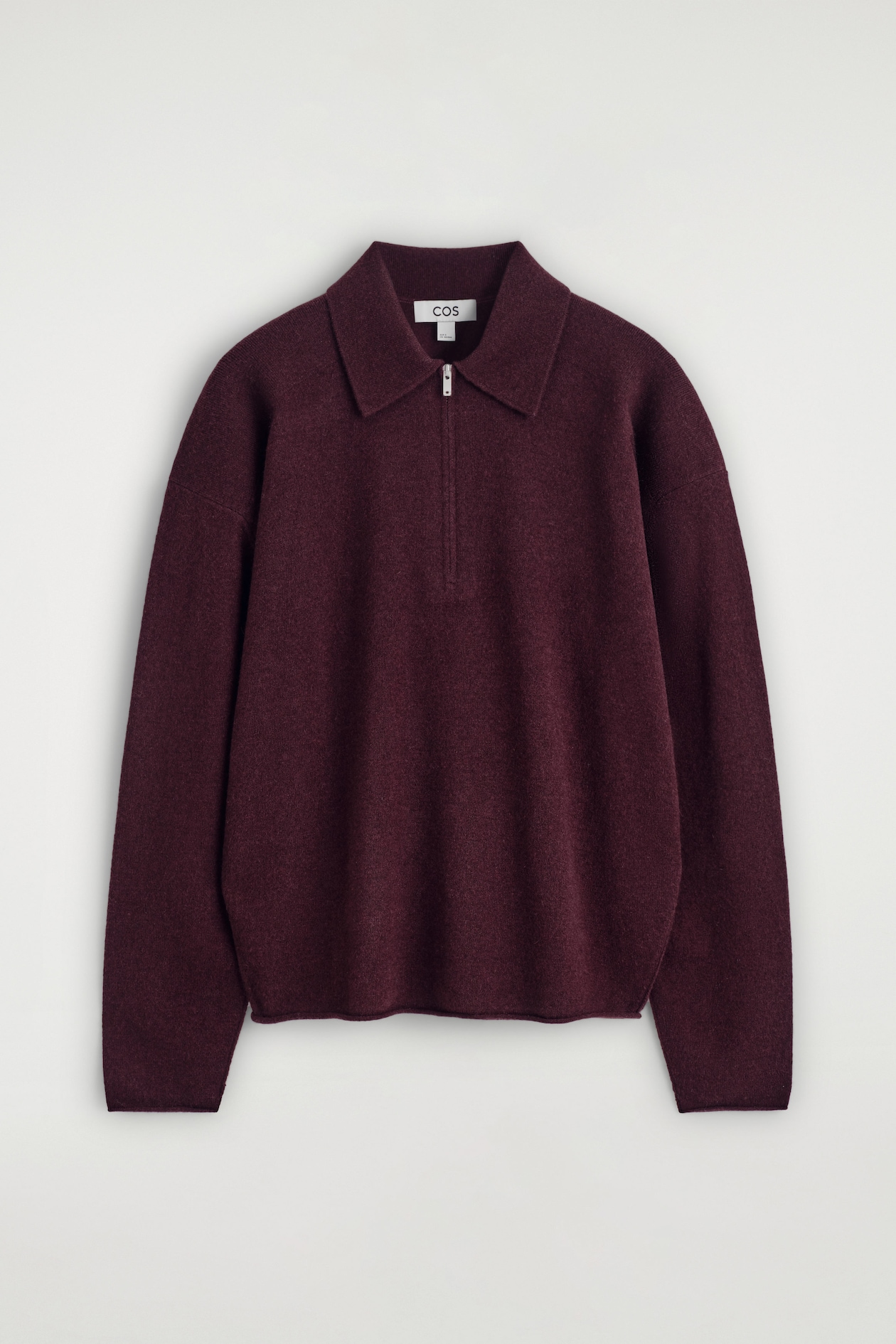 MERINO WOOL-YAK ZIP-UP POLO SHIRT — BURGUNDY