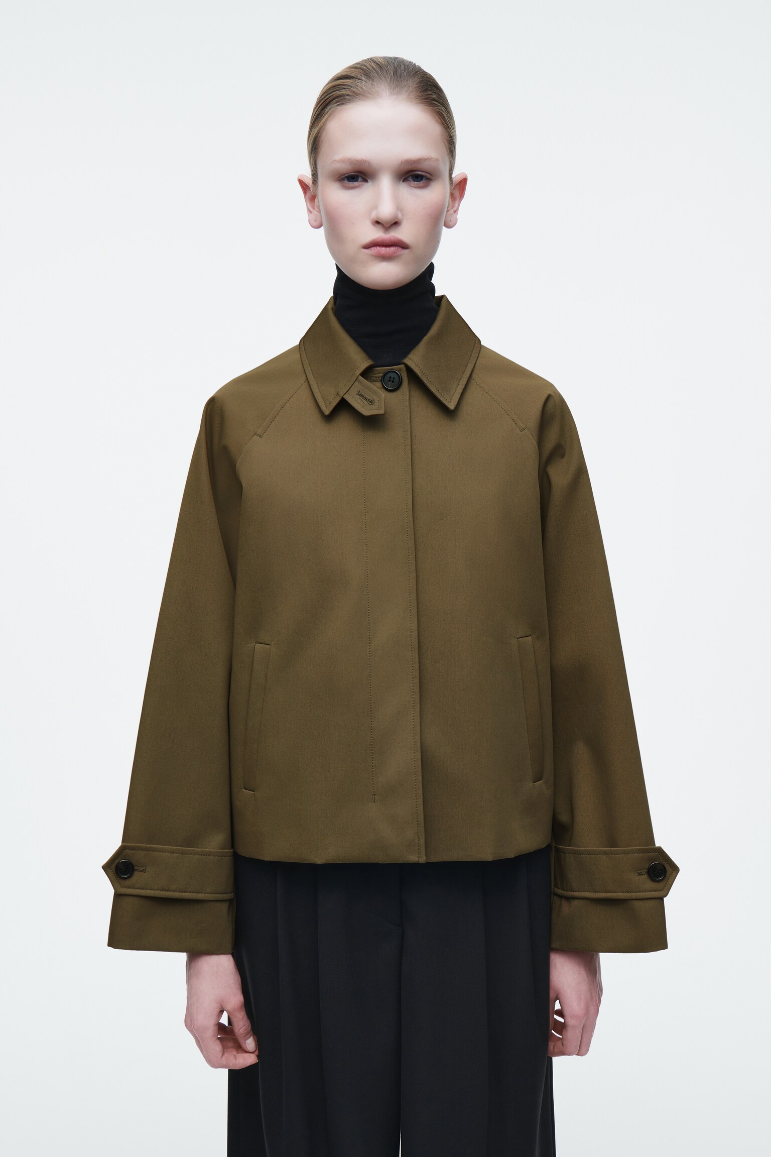 SHORT TWILL TRENCH COAT - KHAKI