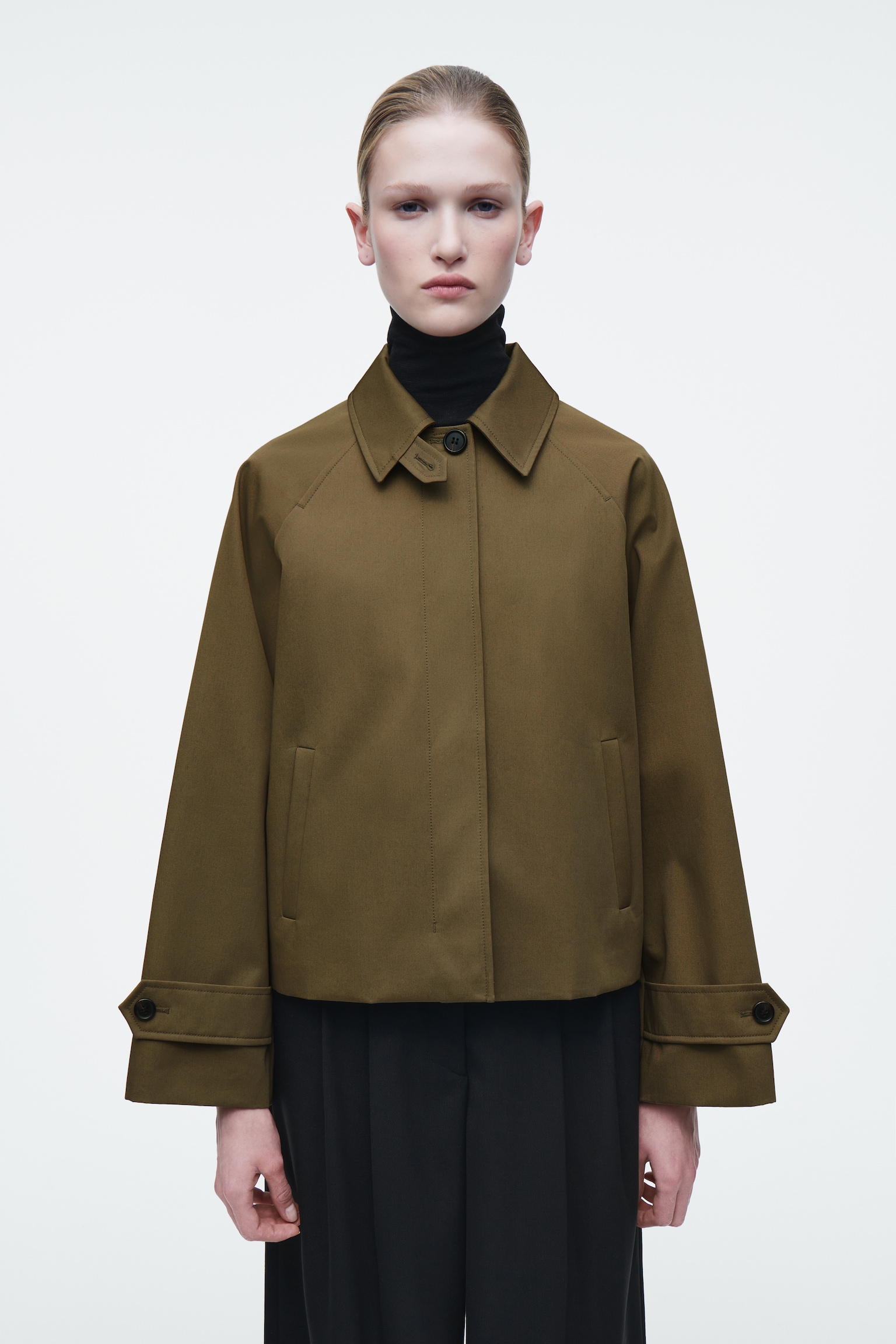 SHORT TWILL TRENCH COAT - KHAKI/BEIGE