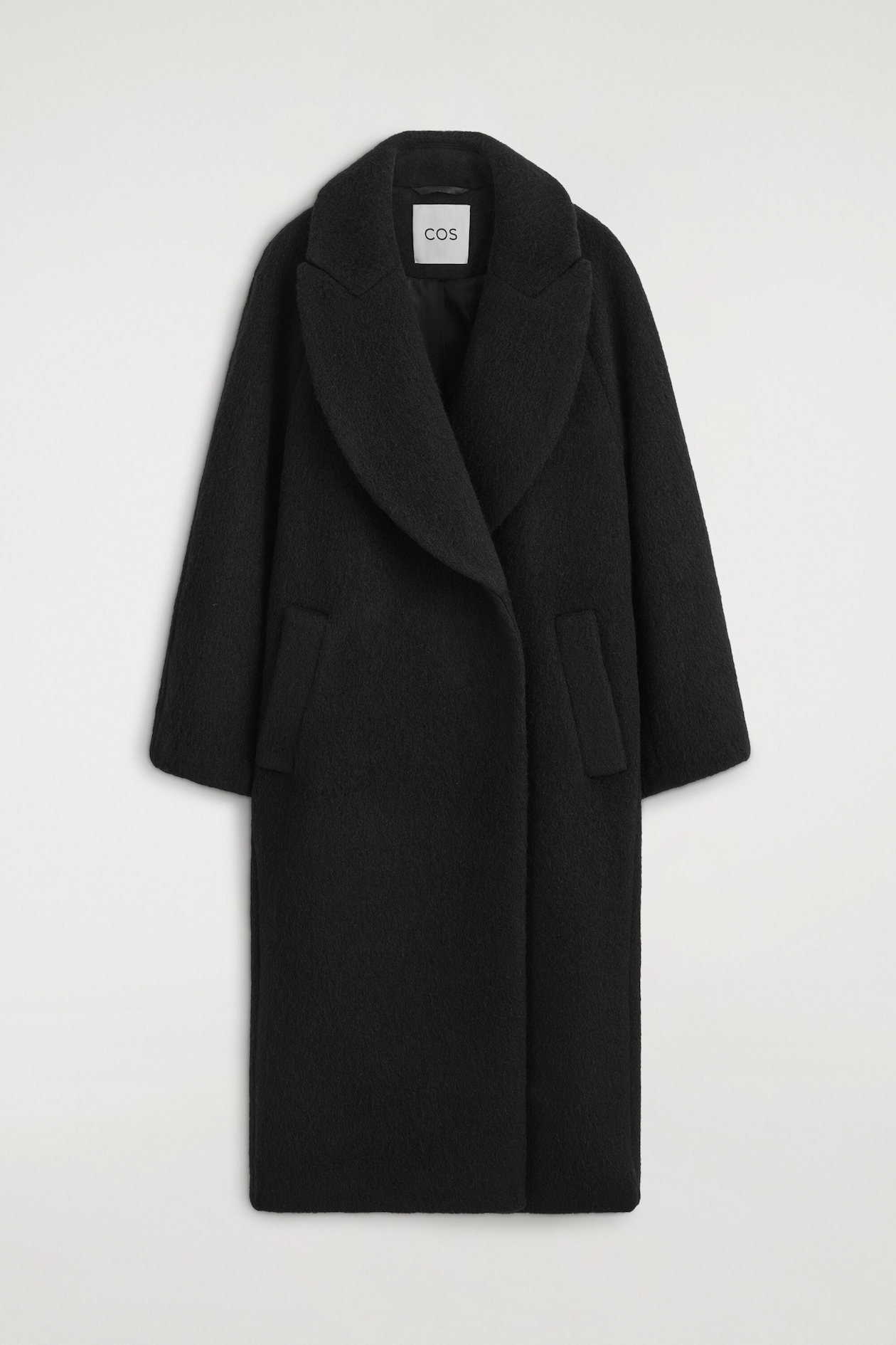 BRUSHED WOOL MAXI COAT — BLACK