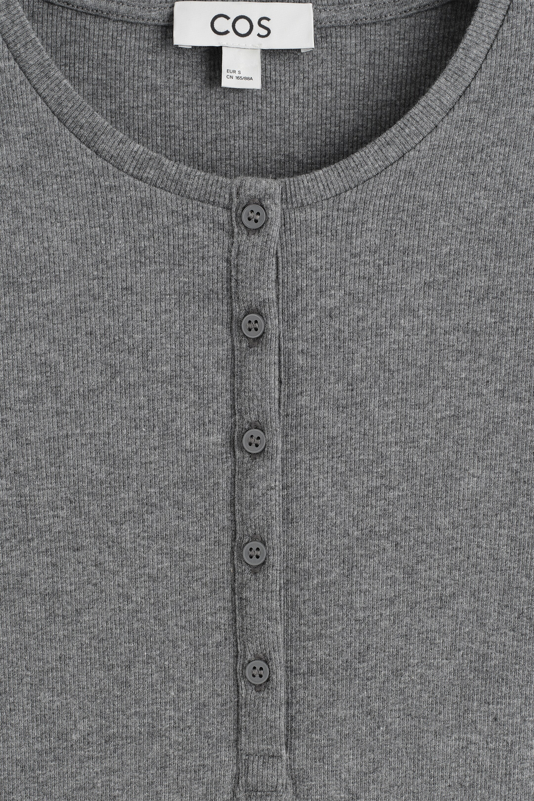 Ingrandisci l'immagine: LONG-SLEEVED HENLEY TOP - GREY MÉLANGE - DONNA | H&M CH 7