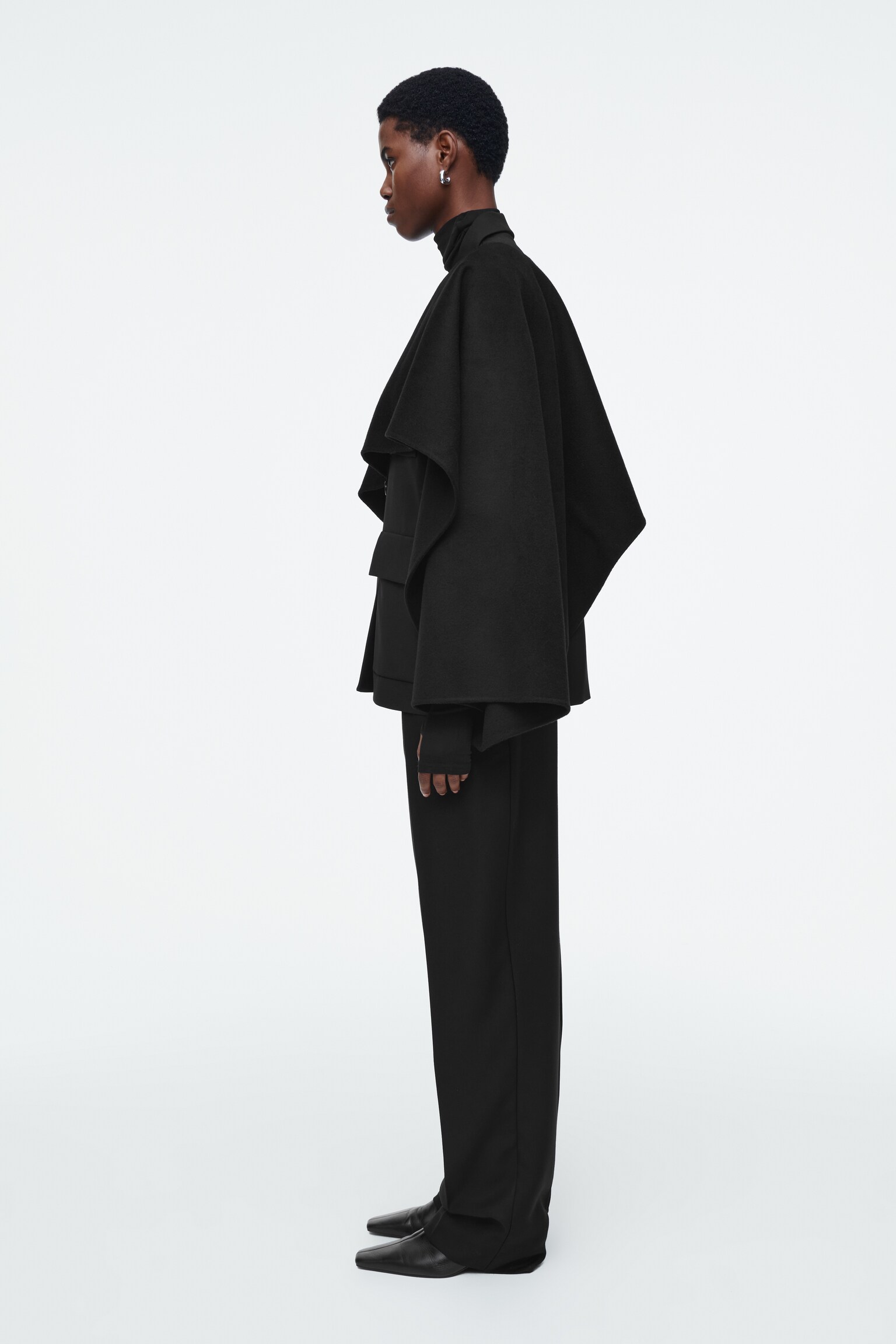 DOUBLE-FACED WOOL HYBRID CAPE - BLACK - 5