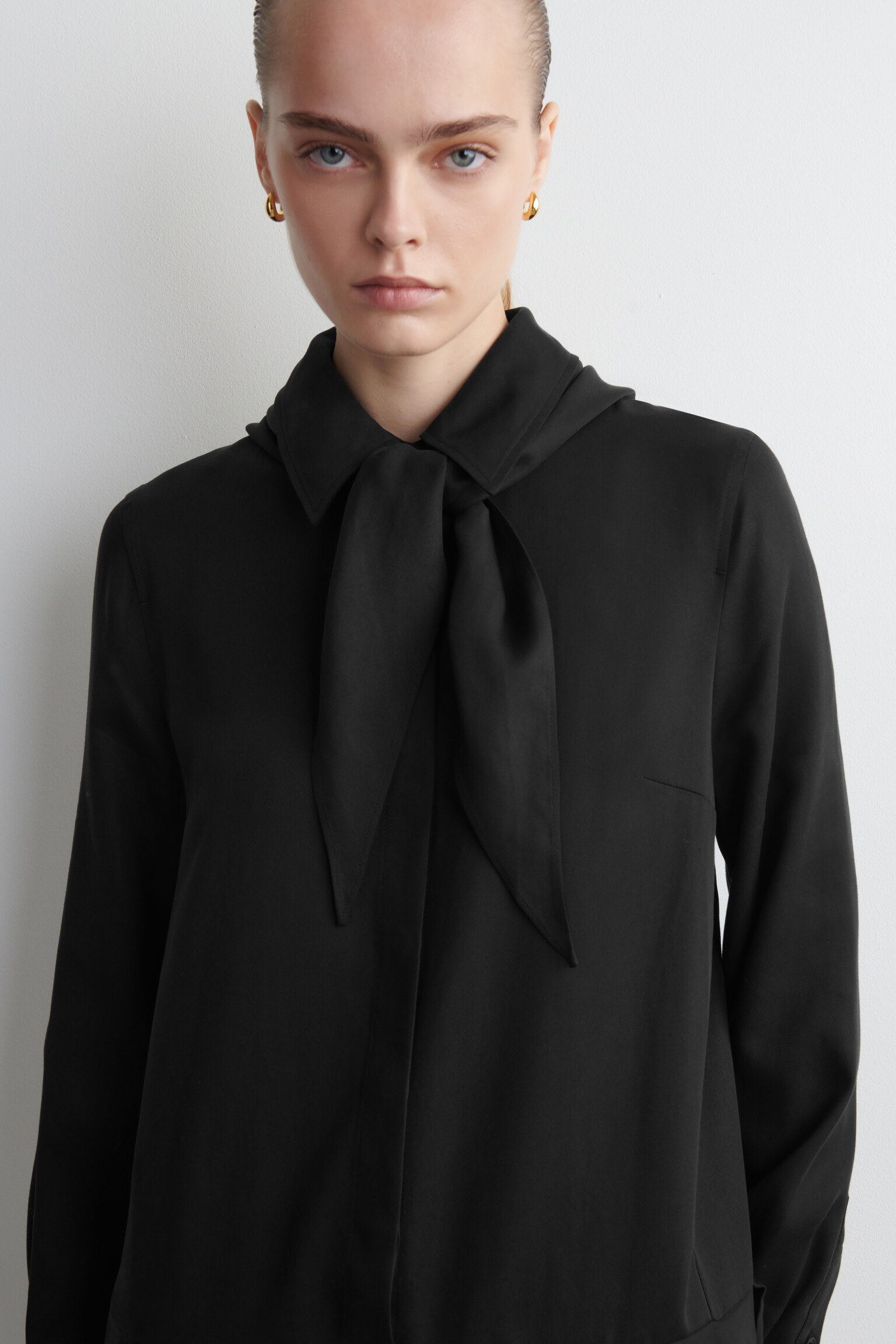 SCARF-DETAIL DROPPED-WAIST MINI DRESS - BLACK/BROWN - 4