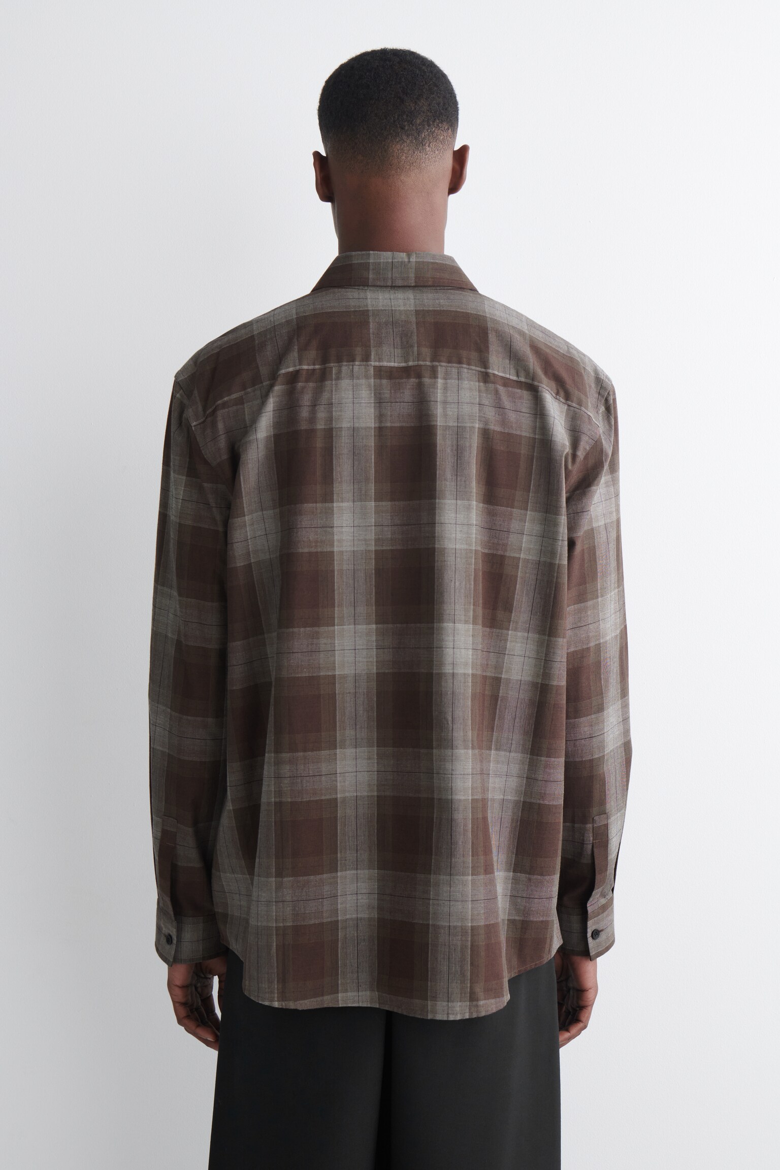 CHECKED BRUSHED-COTTON SHIRT - BROWN / CHECKED - 6