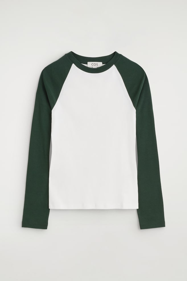CAMISETA ALGODÓN DE MANGAS LARGAS RAGLÁN - BLANCO/VERDE/MARRÓN/AZUL MARINO - 1