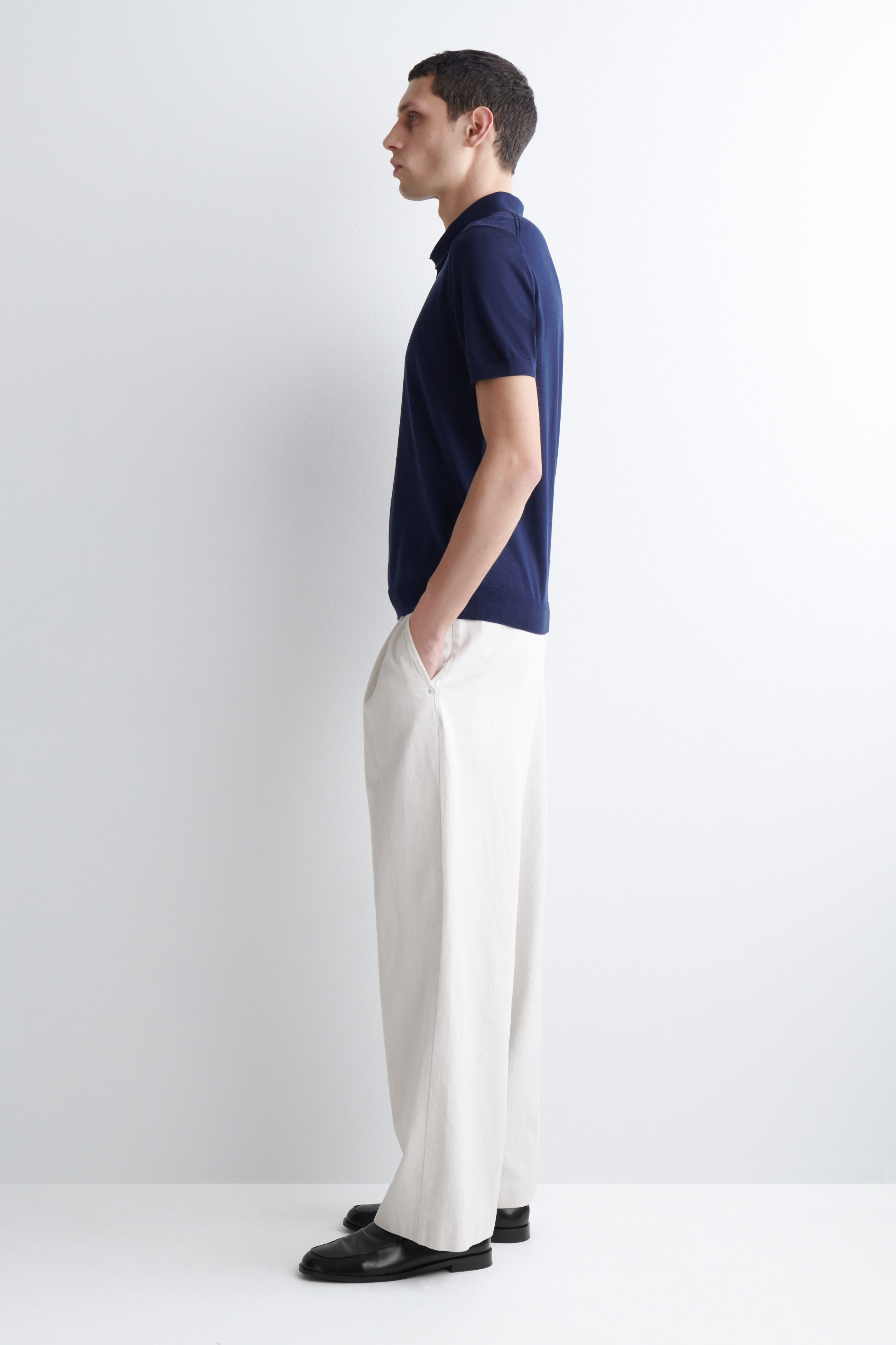 SLIM KNITTED SILK POLO SHIRT - thumbnail 3