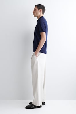 SLIM KNITTED SILK POLO SHIRT — BLUE 3