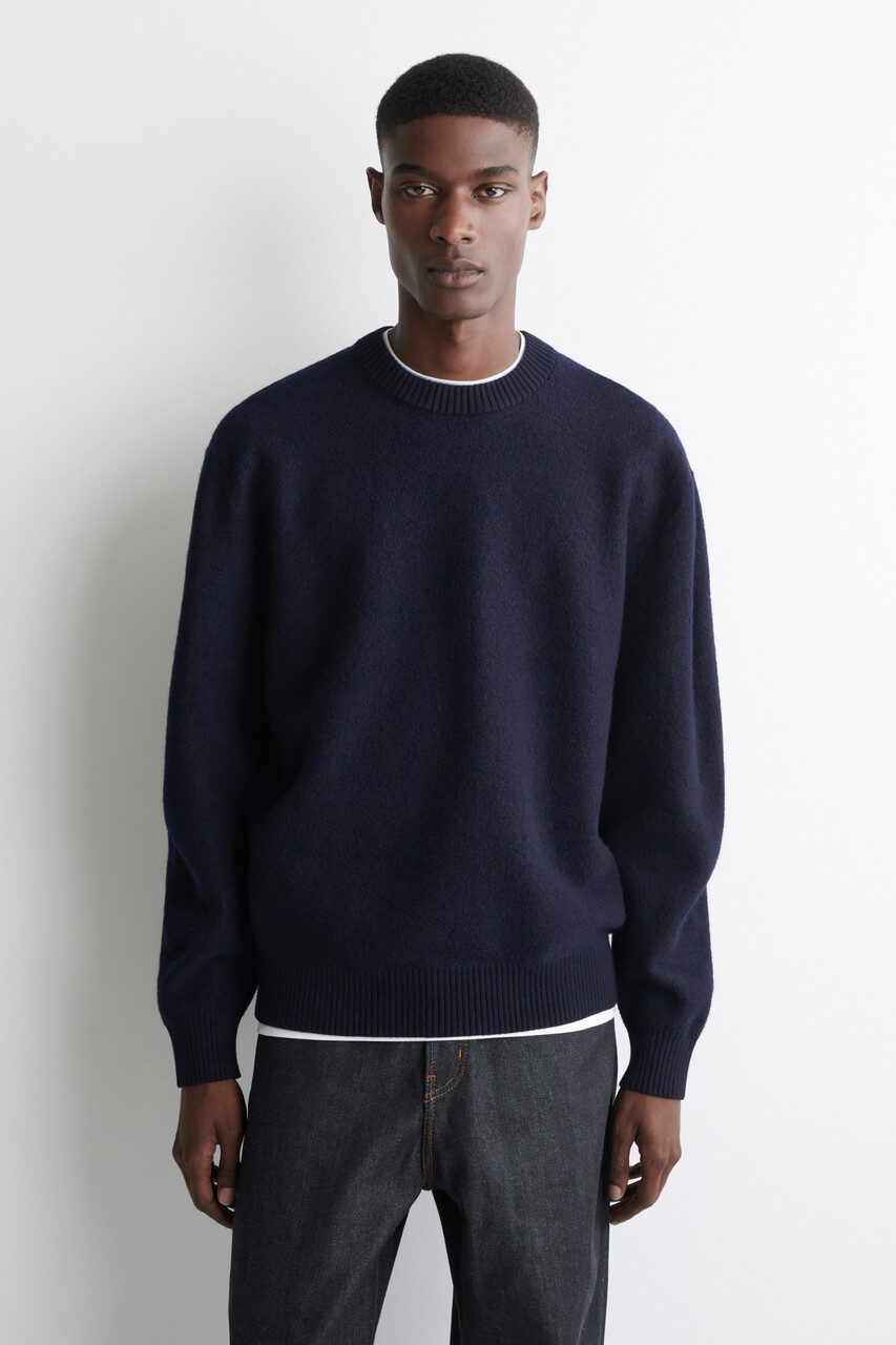 BOILED-WOOL CREW-NECK SWEATER - NAVY | COS US