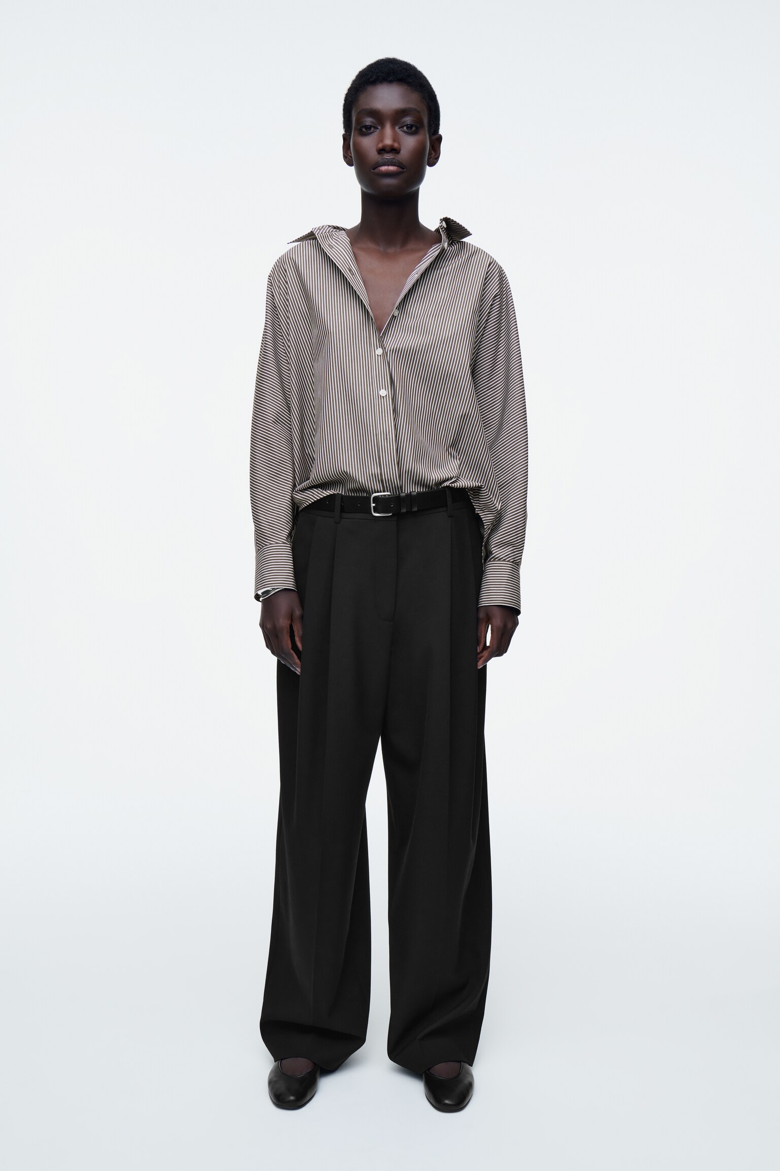 Lazított pamut ing - barna / fehér / csíkos - 9